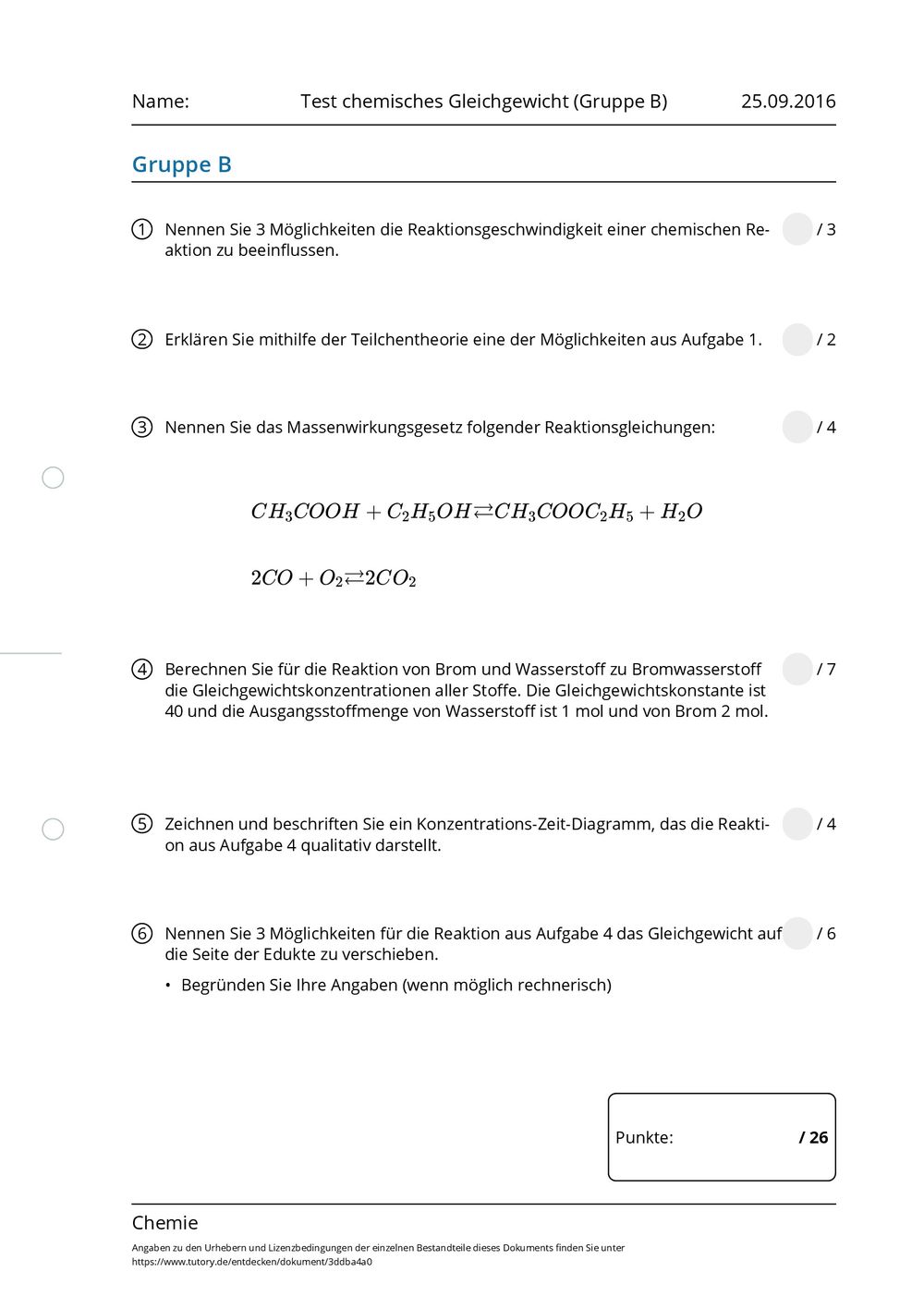Arbeitsblatt - Test chemisches Gleichgewicht (Gruppe B ...
