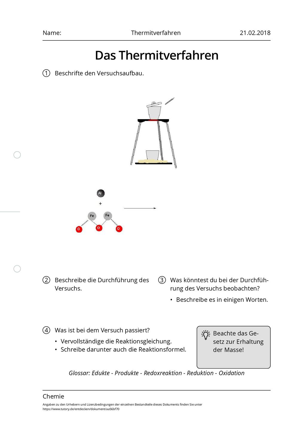 Arbeitsblatt - Thermitverfahren - Chemie - Mittlere Reife ...