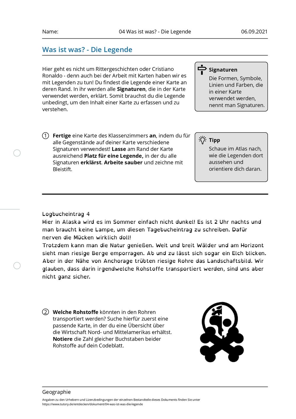 Arbeitsblatt - 04 Was ist was? - Die Legende - Geographie - tutory.de