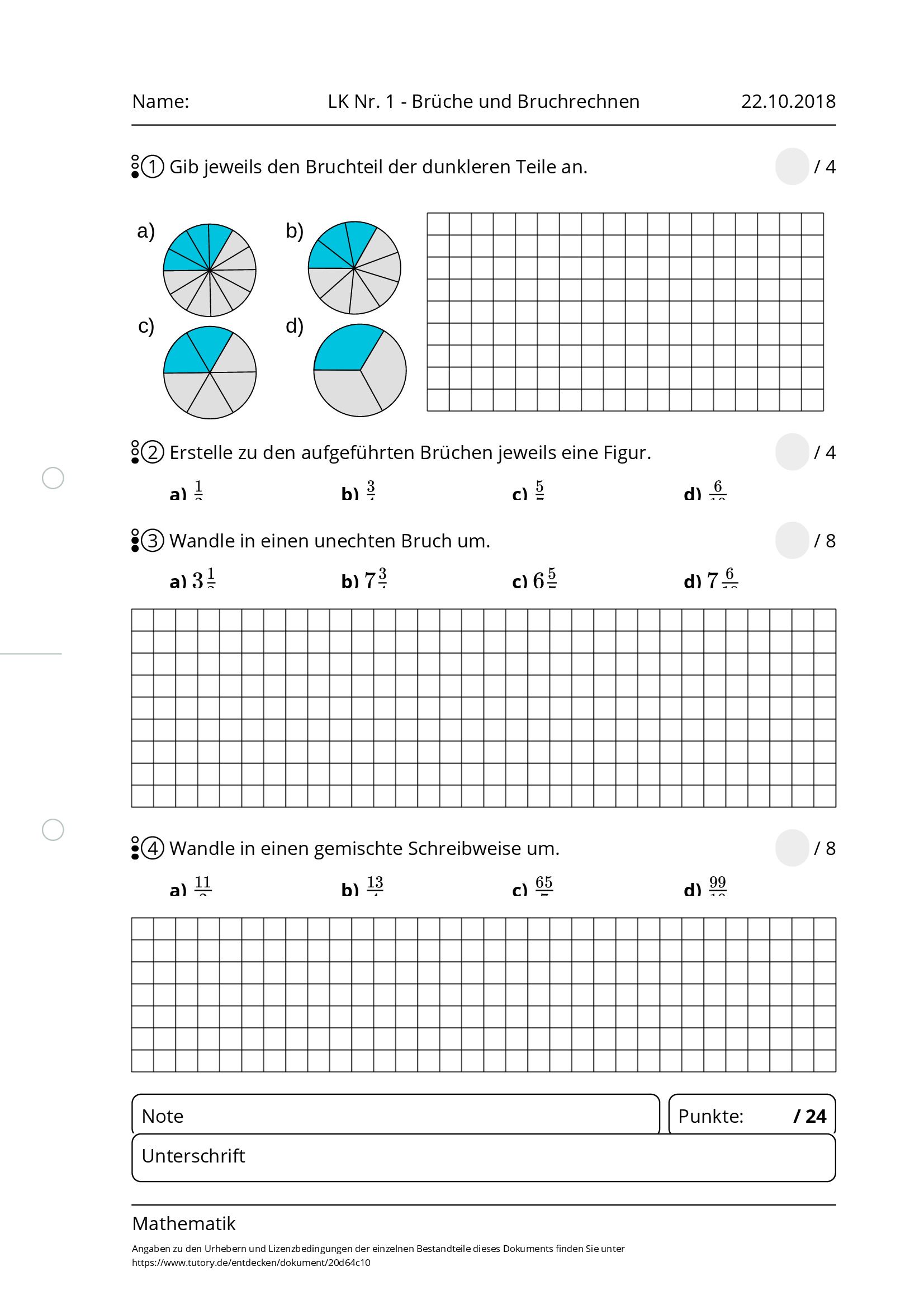 Arbeitsblatt - LK Nr. 1 - Brüche Und Bruchrechnen - Mathematik ...