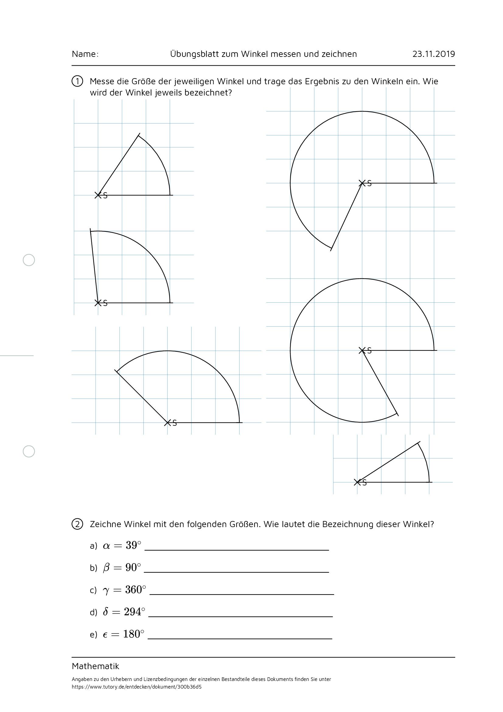 Arbeitsblatt - Übungsblatt Zum Winkel Messen Und Zeichnen - Mathematik ...