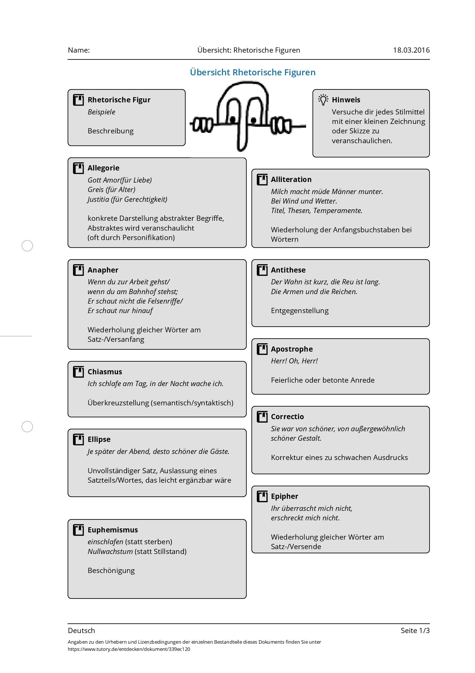 Arbeitsblatt - Übersicht: Rhetorische Figuren - Deutsch - Allgemeine ...