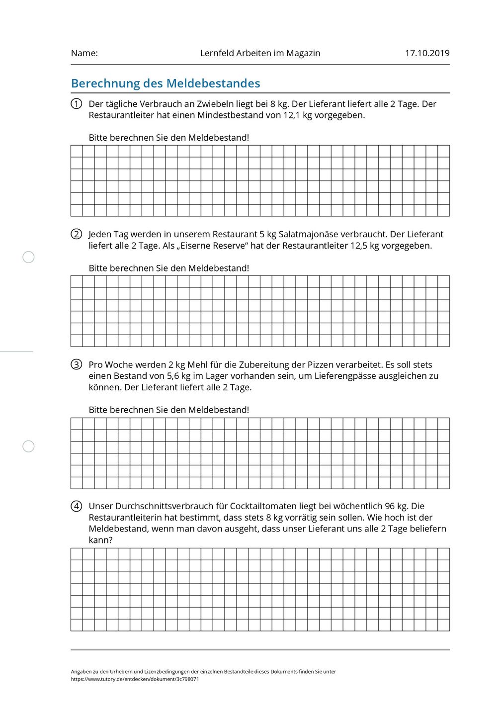  Arbeitsblatt  Lernfeld Arbeiten im Magazin tutory de