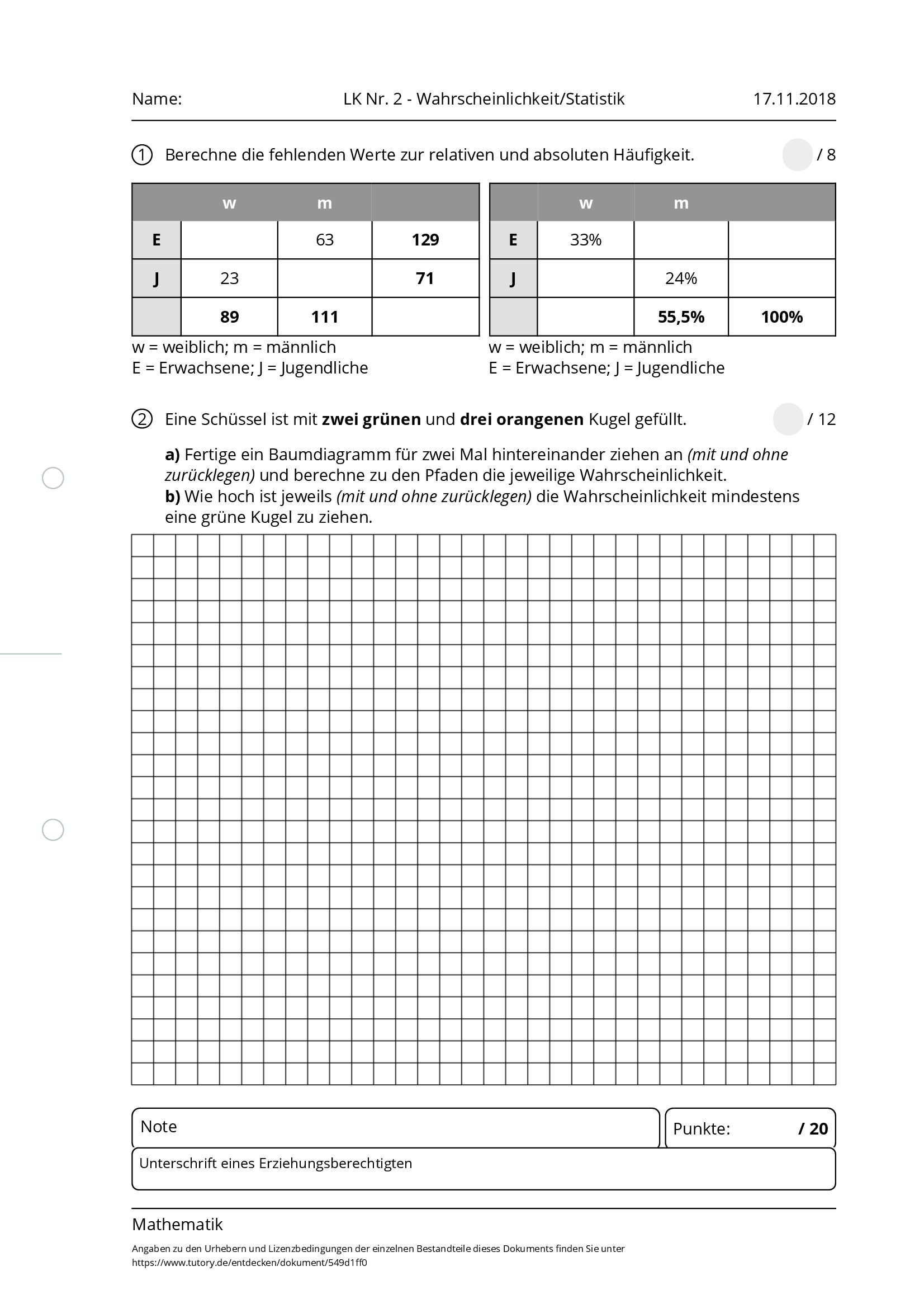 Arbeitsblatt - LK Nr. 2 - Wahrscheinlichkeit/Statistik - Mathematik ...