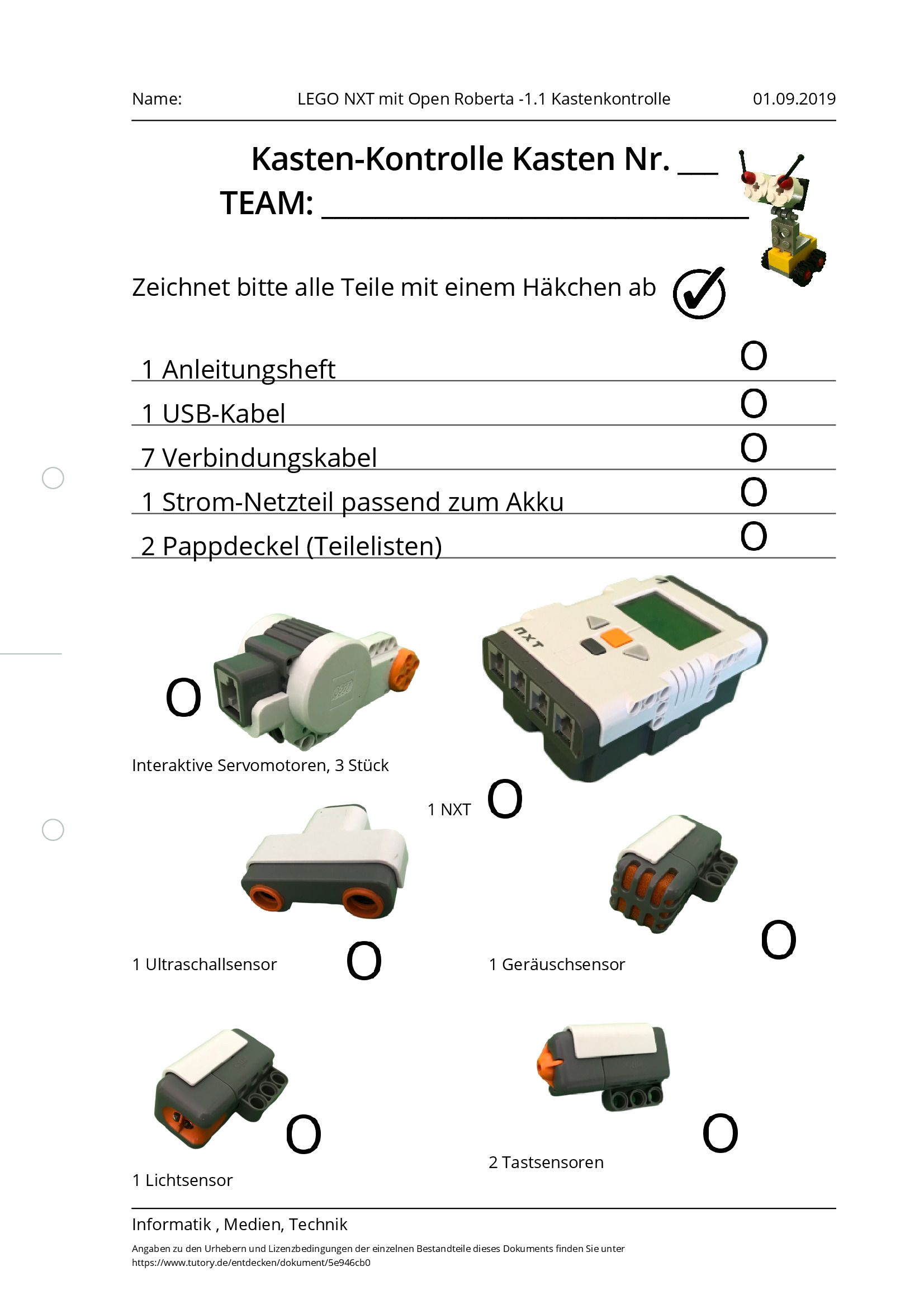 Arbeitsblatt - LEGO NXT Mit Open Roberta -1.1 Kastenkontrolle ...