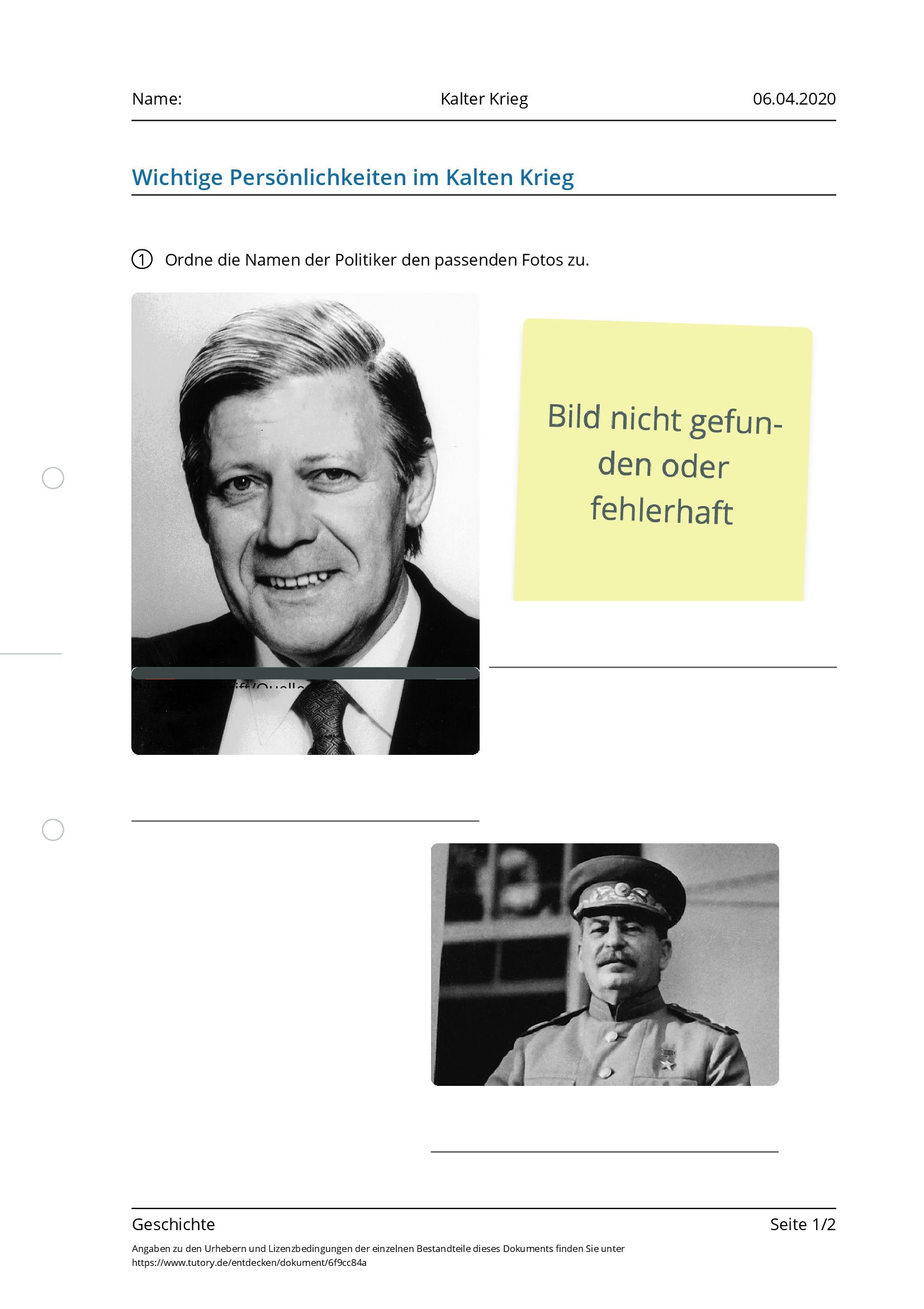 Arbeitsblatt - Kalter Krieg - Geschichte - Tutory.de