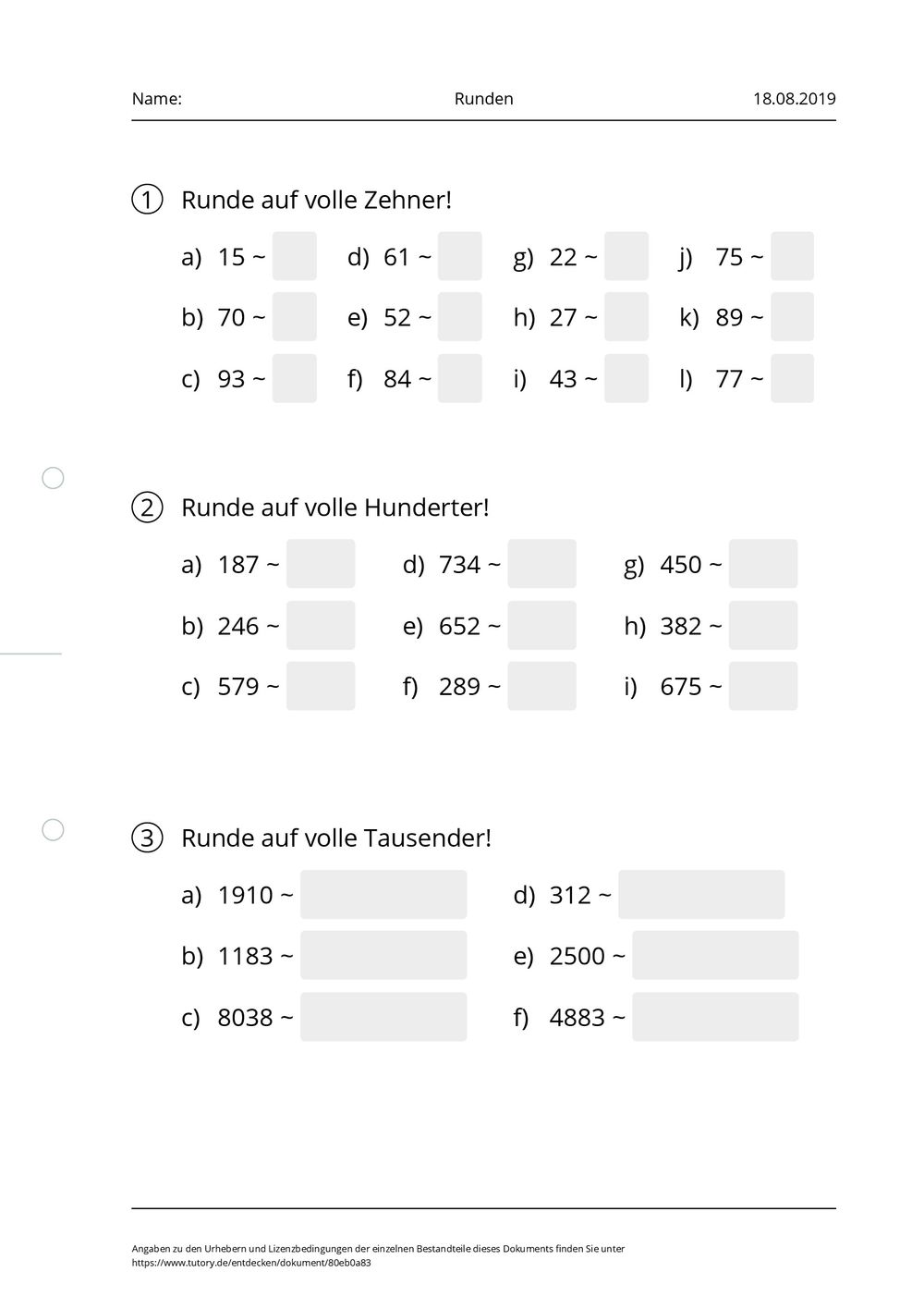 Runden Arbeitsblatt
 Arbeitsblatt Runden tutory