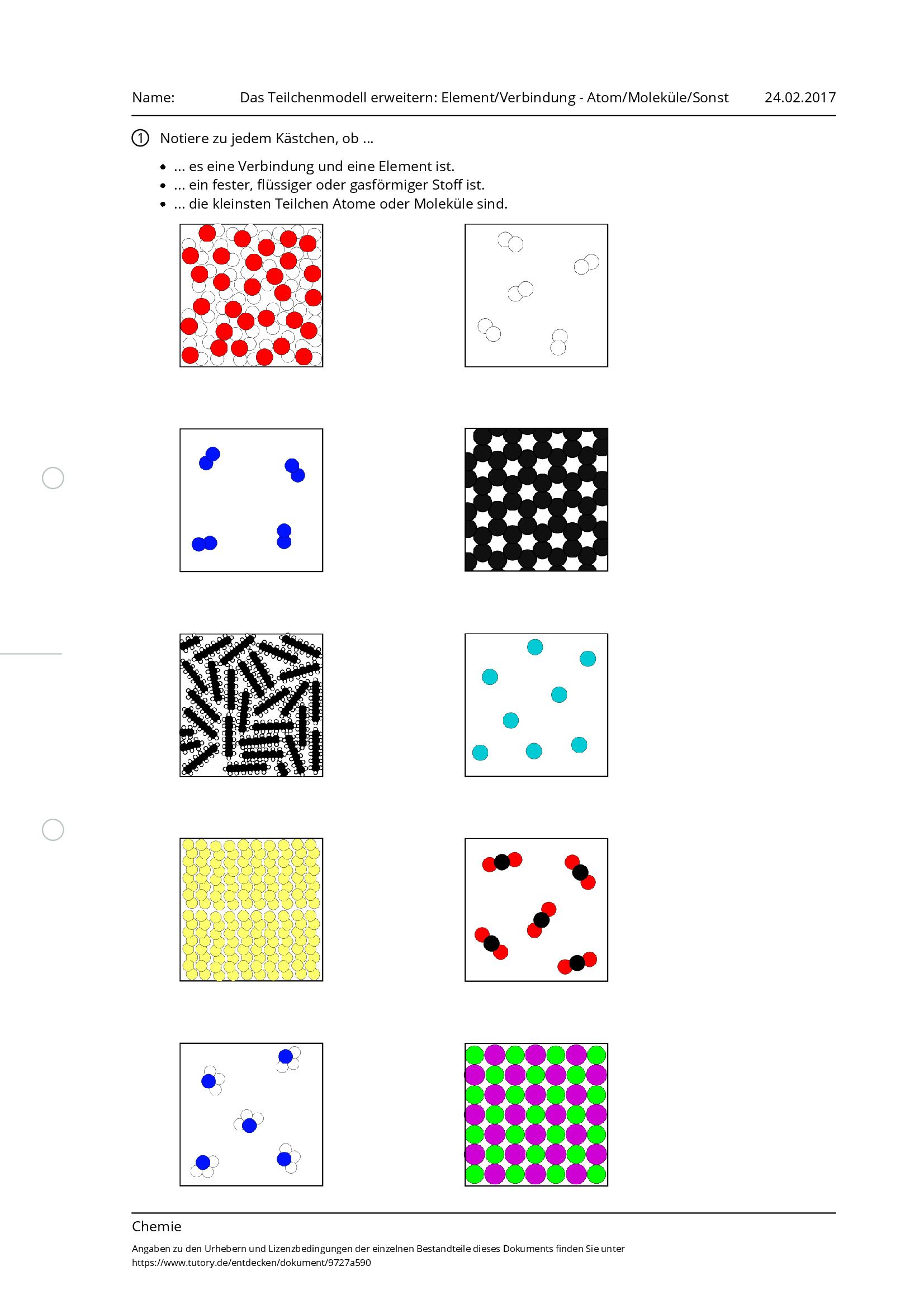 Arbeitsblatt - Das Teilchenmodell Erweitern: Element/Verbindung - Atom ...