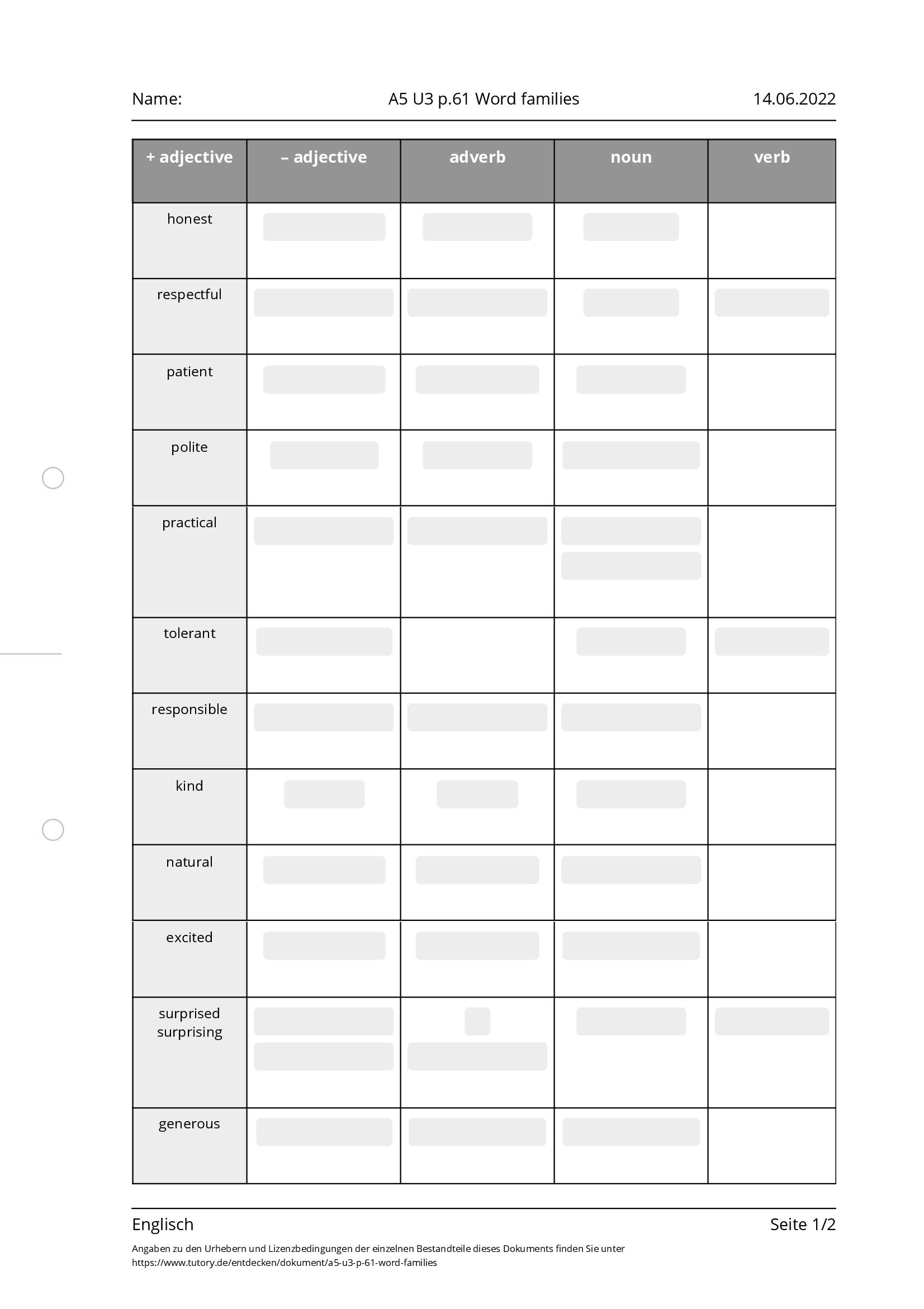 Arbeitsblatt A5 U3 P 61 Word Families Englisch Tutory de