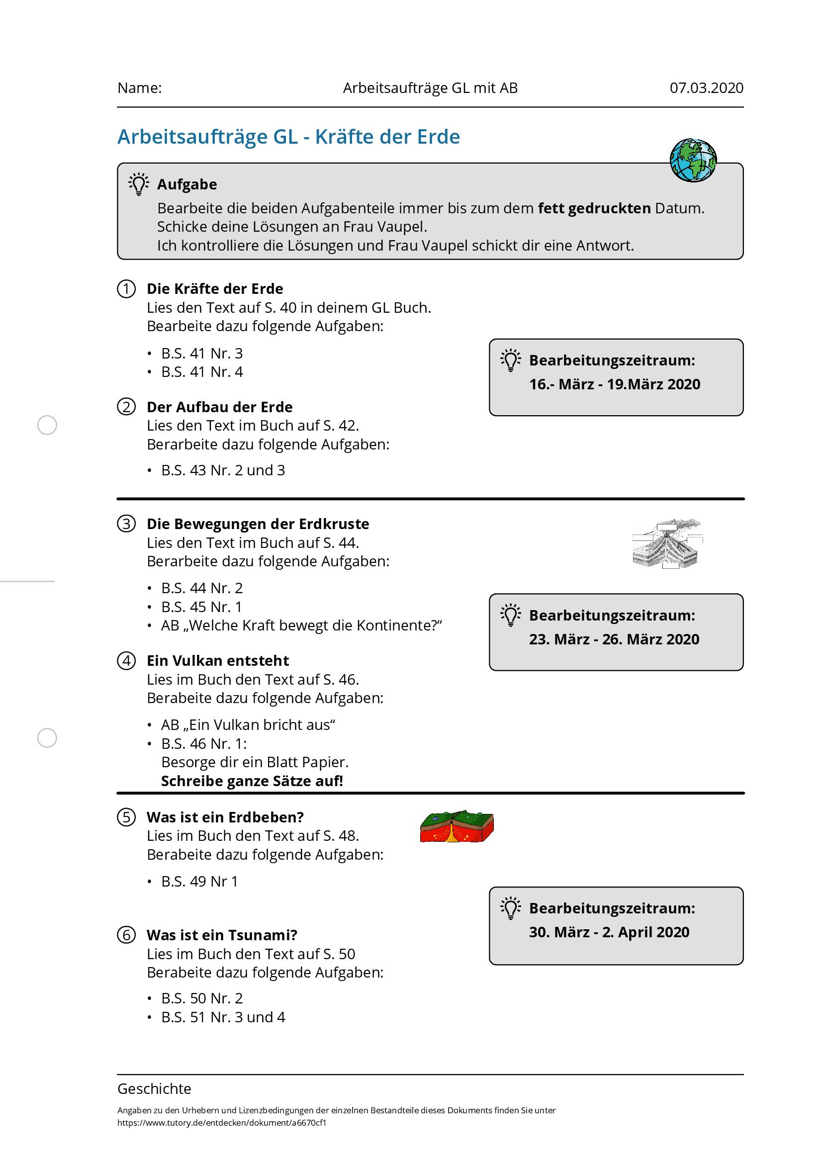 Arbeitsblatt - Arbeitsaufträge GL Mit AB - Geschichte - Tutory.de