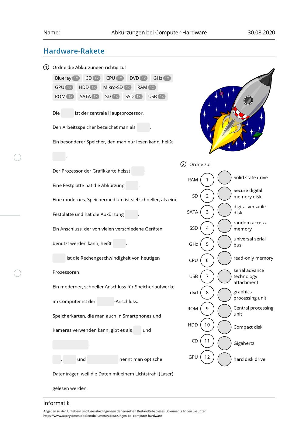 Arbeitsblatt - Abkürzungen bei Computer-Hardware - Informatik - tutory.de