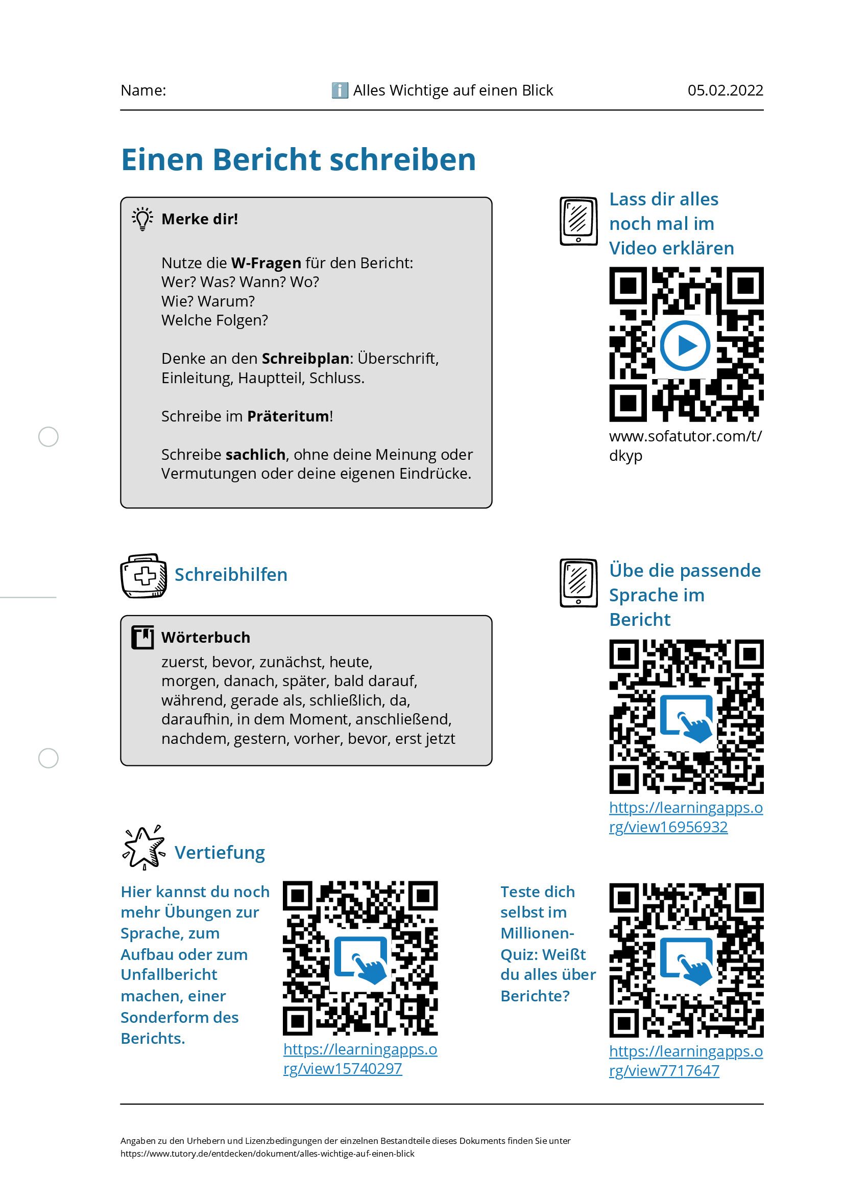 Arbeitsblatt - ℹ️ Alles Wichtige auf einen Blick - tutory.de