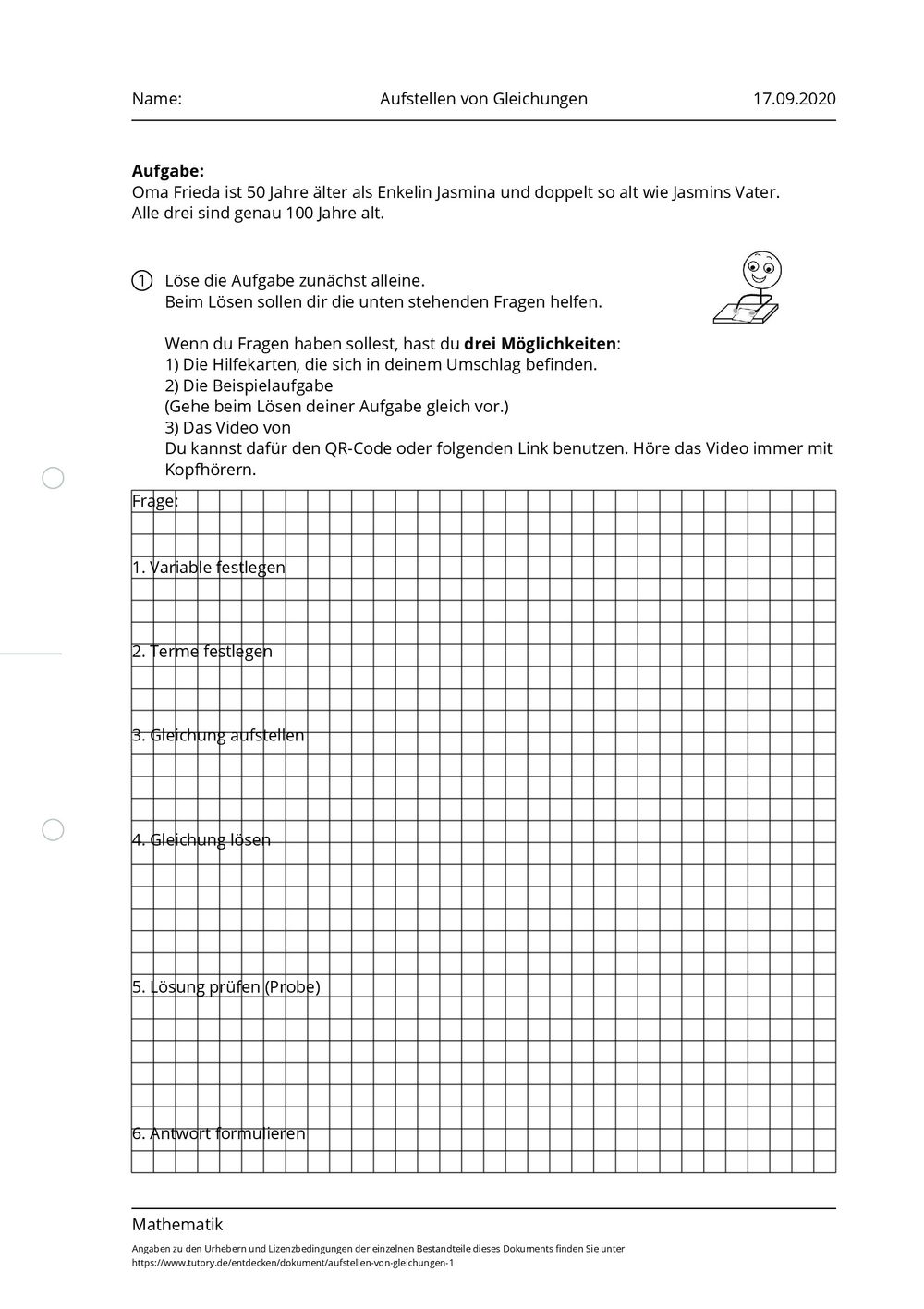 Gleichungen Aufstellen Und Lösen Arbeitsblatt
 Arbeitsblatt Aufstellen von Gleichungen Mathematik tutory