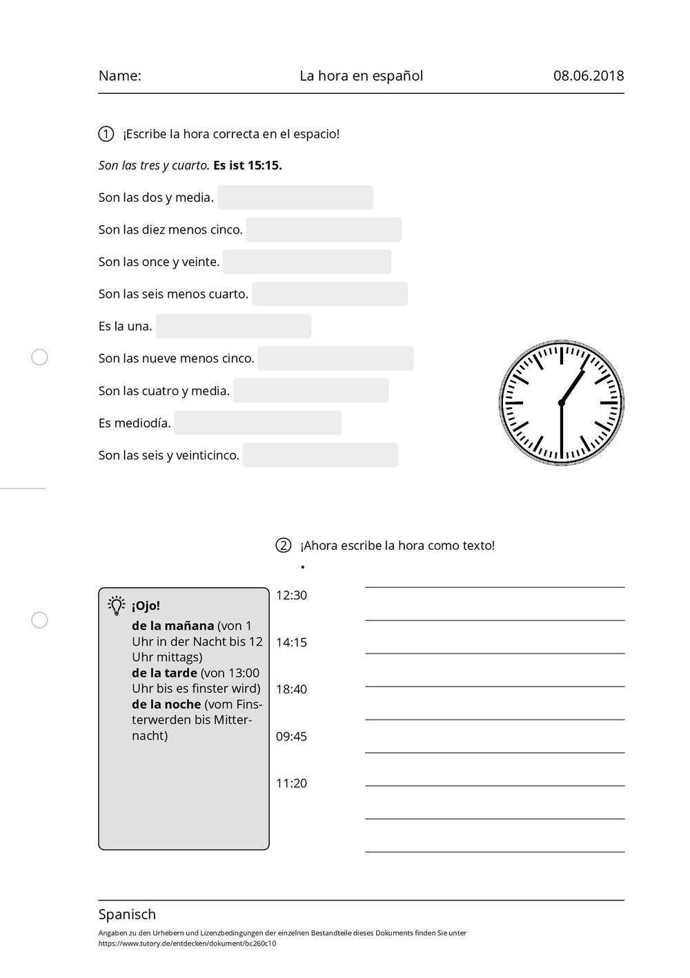 arbeitsblatt-la-hora-en-espa-ol-spanisch-tutory-de