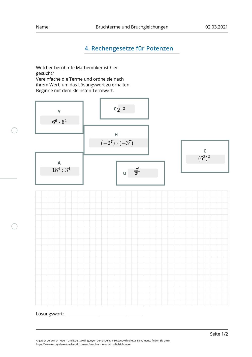 Arbeitsblatt Bruchterme Und Bruchgleichungen Tutoryde