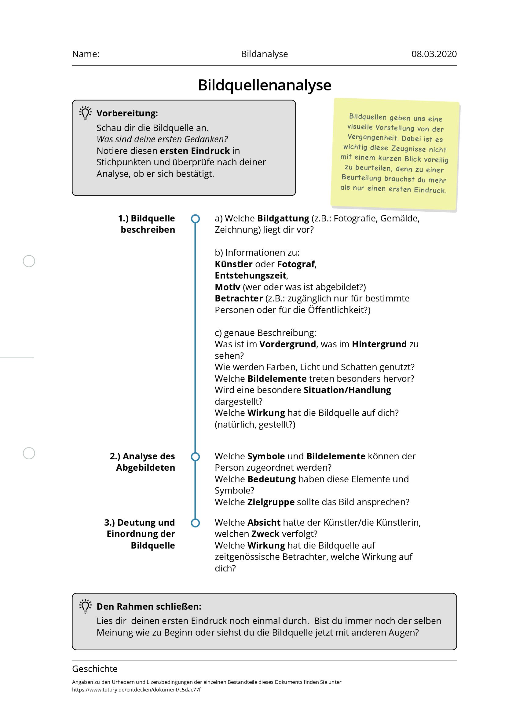 Arbeitsblatt - Bildanalyse - Geschichte - Tutory.de