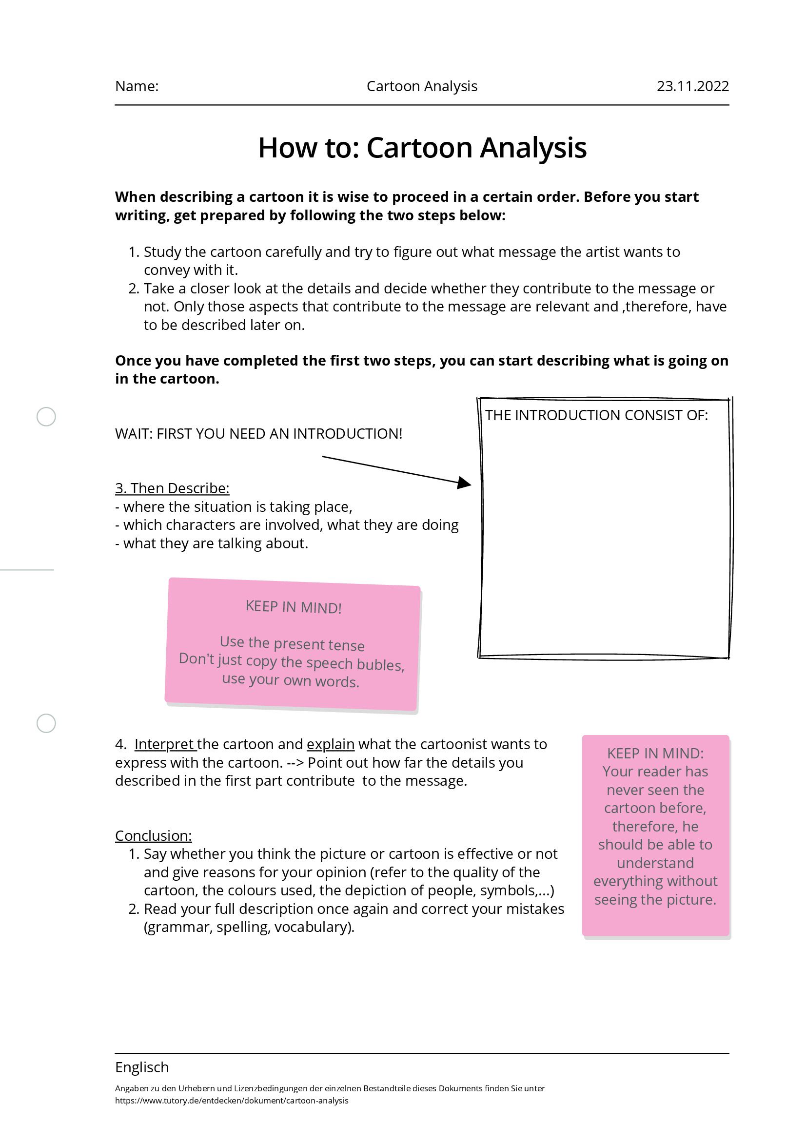 Arbeitsblatt - Cartoon Analysis - Englisch - Tutory.de