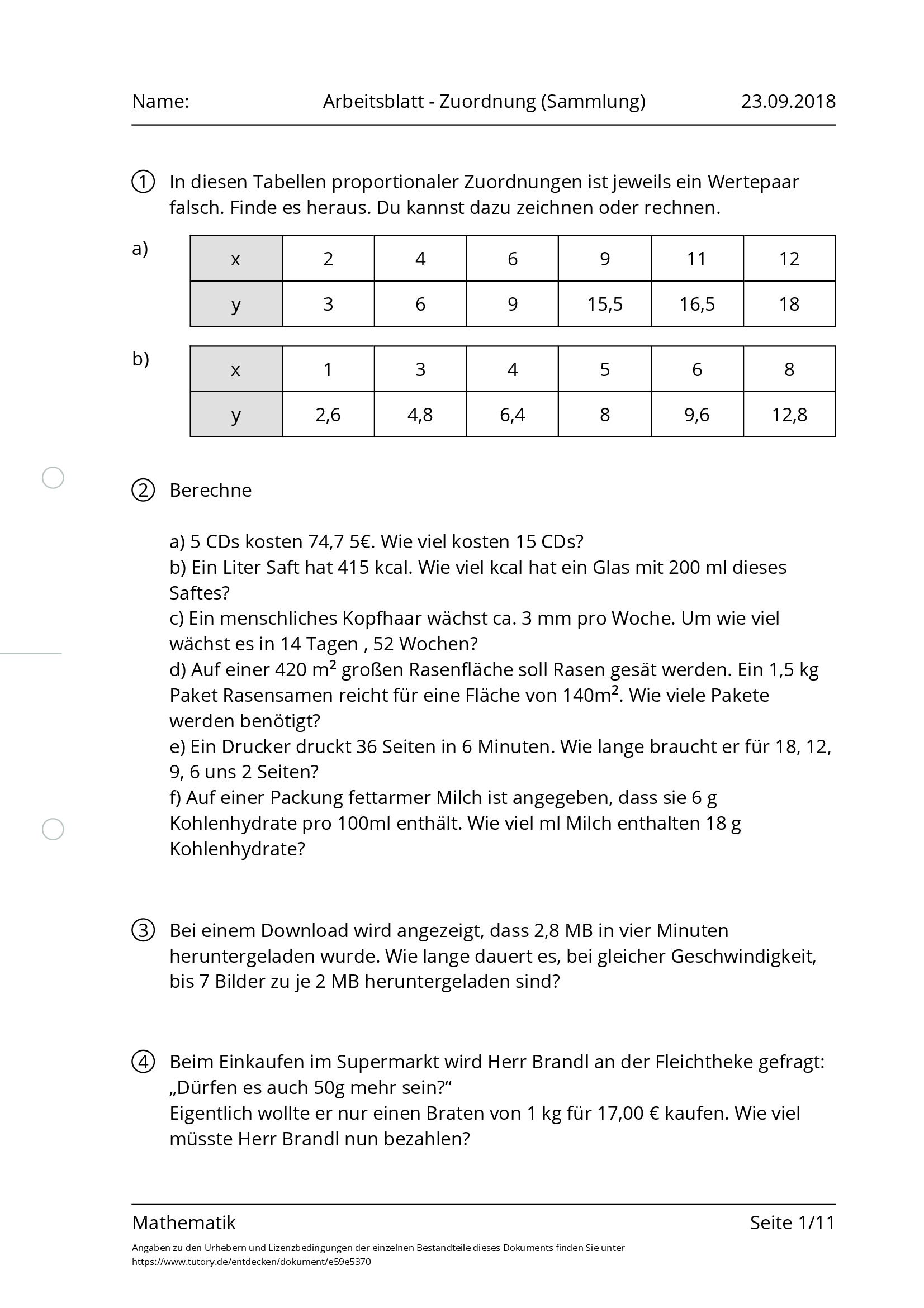 Arbeitsblatt - Arbeitsblatt - Zuordnung (Sammlung) - Mathematik ...