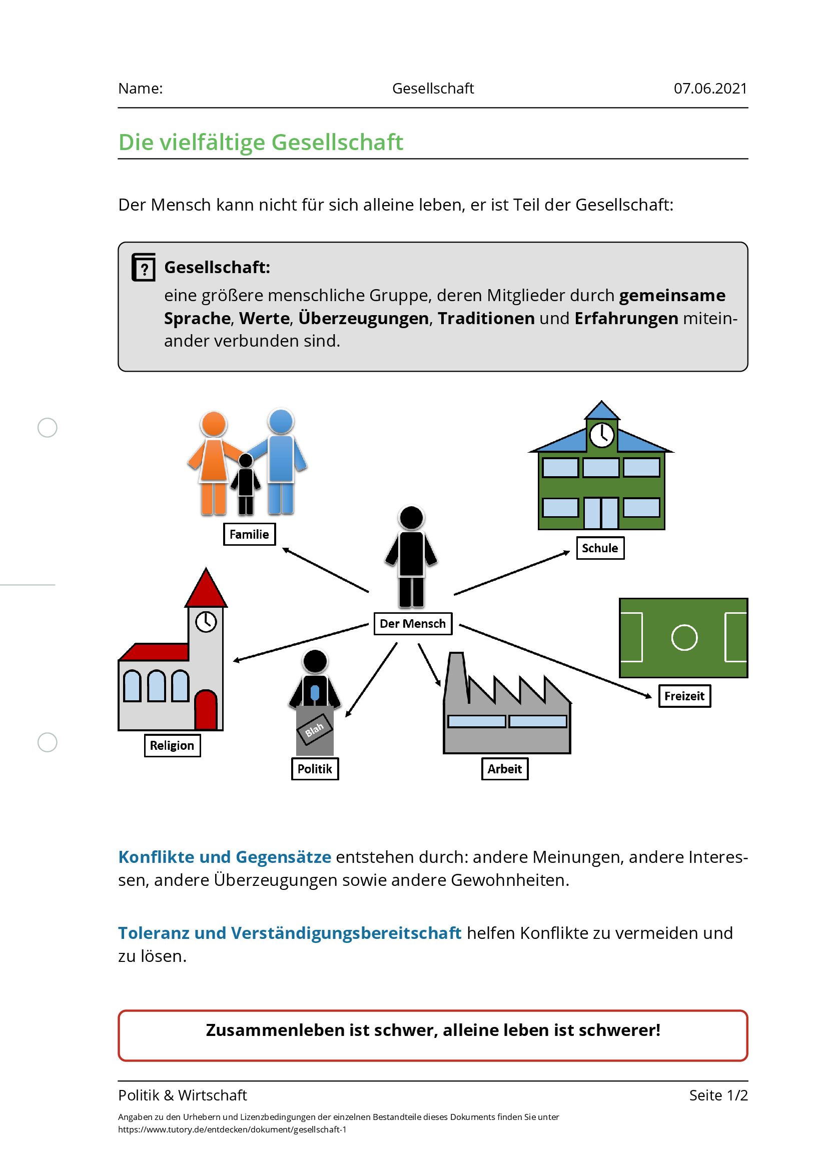 Arbeitsblatt - Gesellschaft - Politik & Wirtschaft - Tutory.de