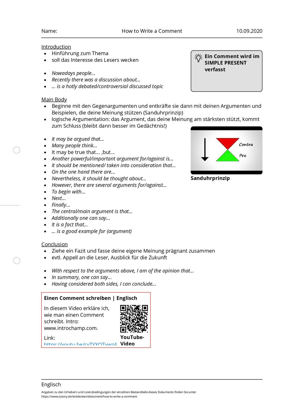 How To Write A Comment In English Example