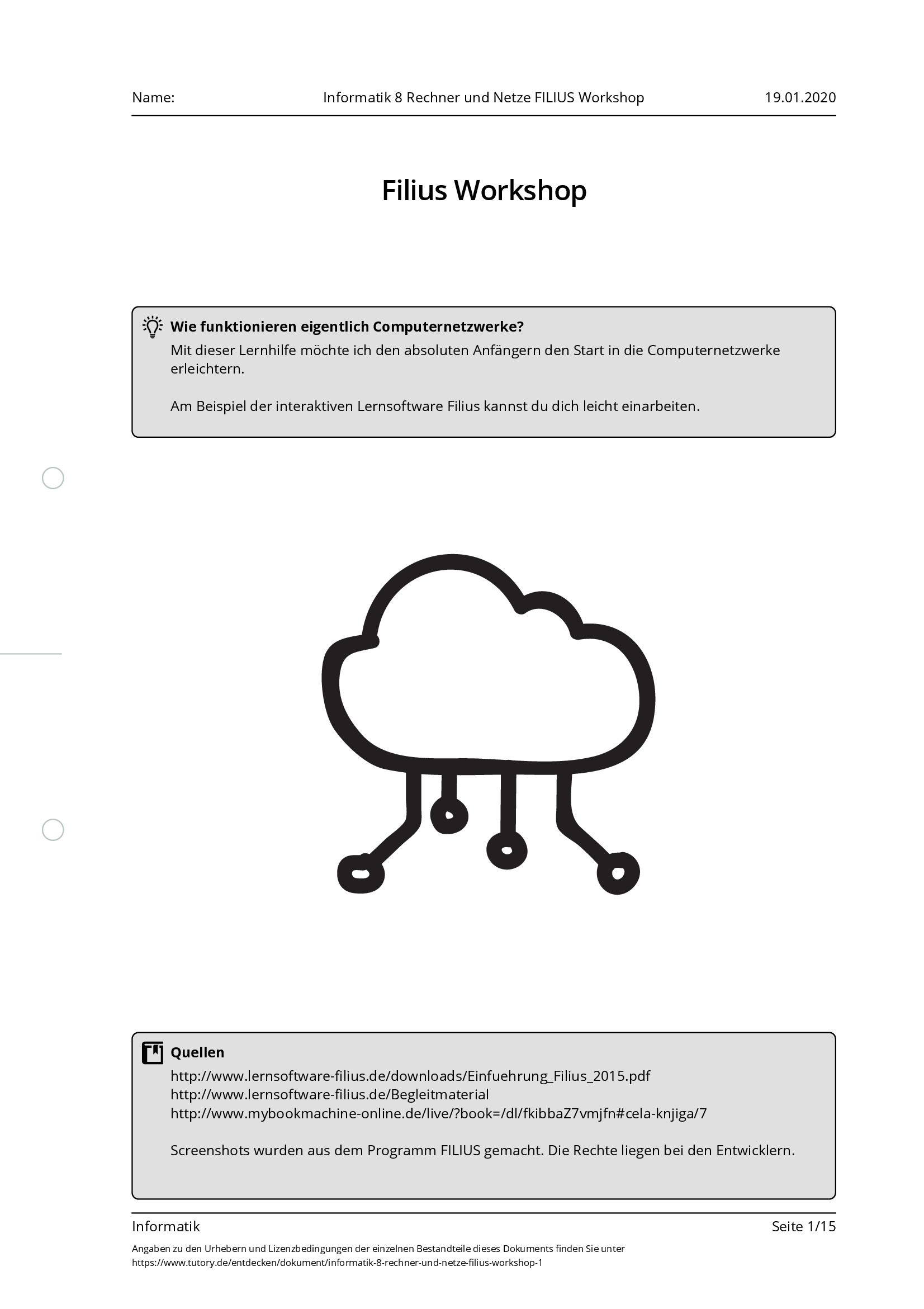 Arbeitsblatt - Informatik 8 Rechner Und Netze FILIUS Workshop ...