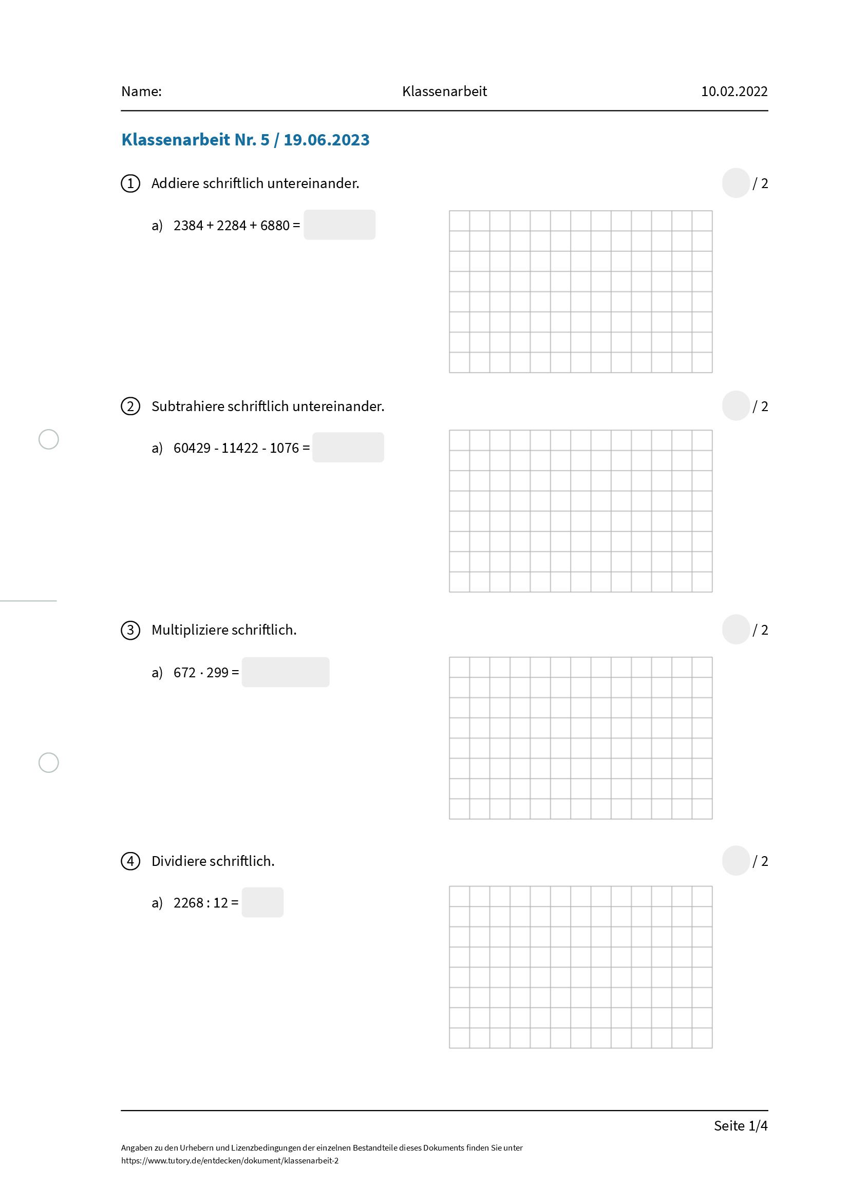 Arbeitsblatt - Klassenarbeit - Tutory.de