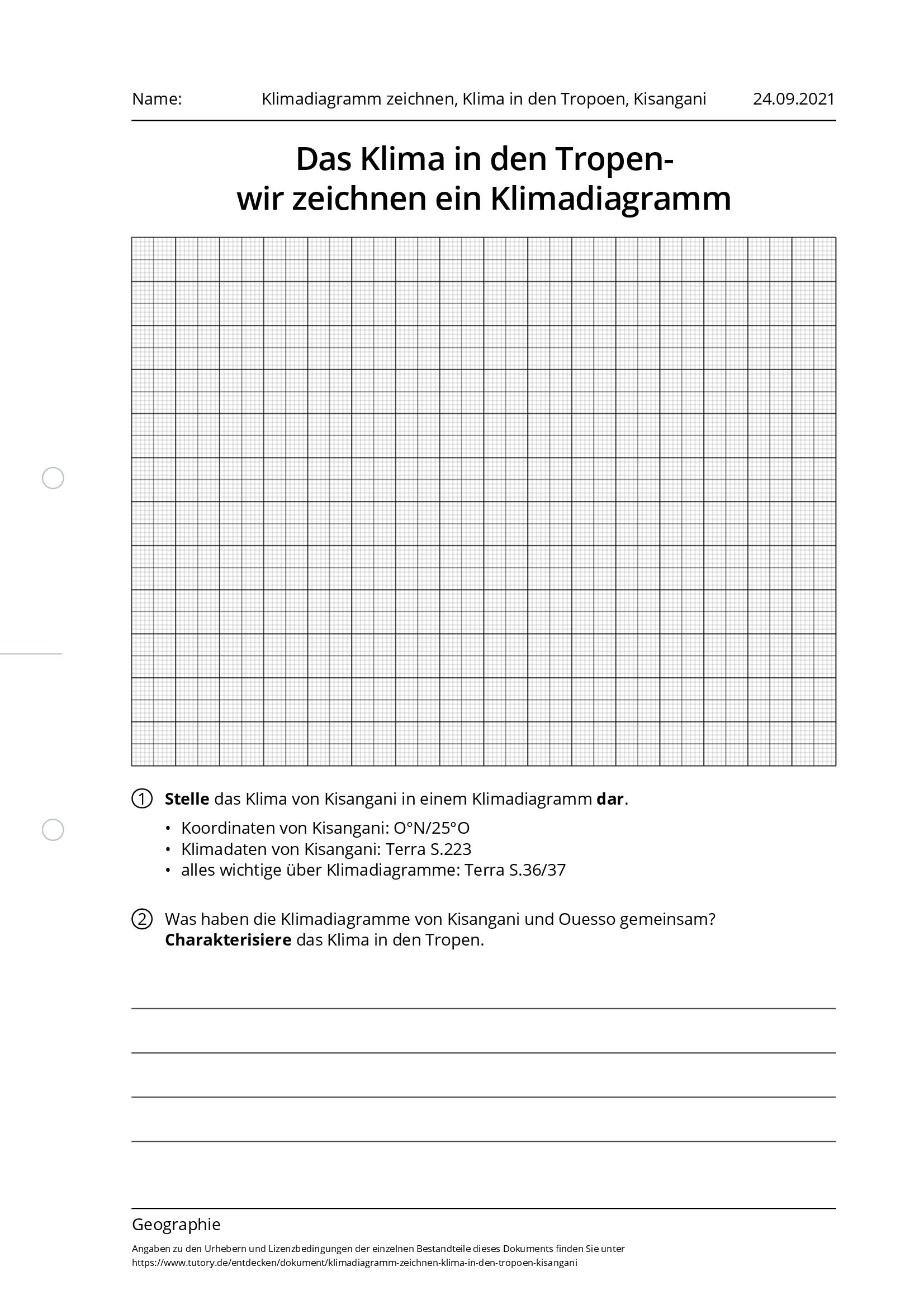 Arbeitsblatt - Klimadiagramm Zeichnen, Klima In Den Tropoen, Kisangani ...