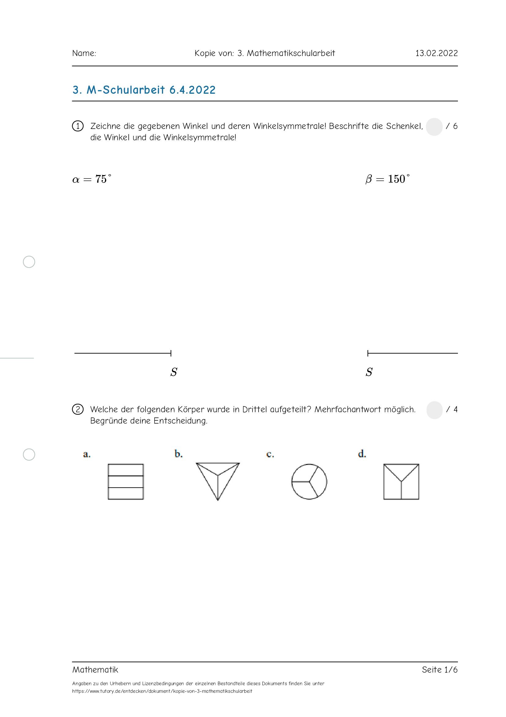 Arbeitsblatt - Kopie Von: 3. Mathematikschularbeit - Mathematik - Tutory.de