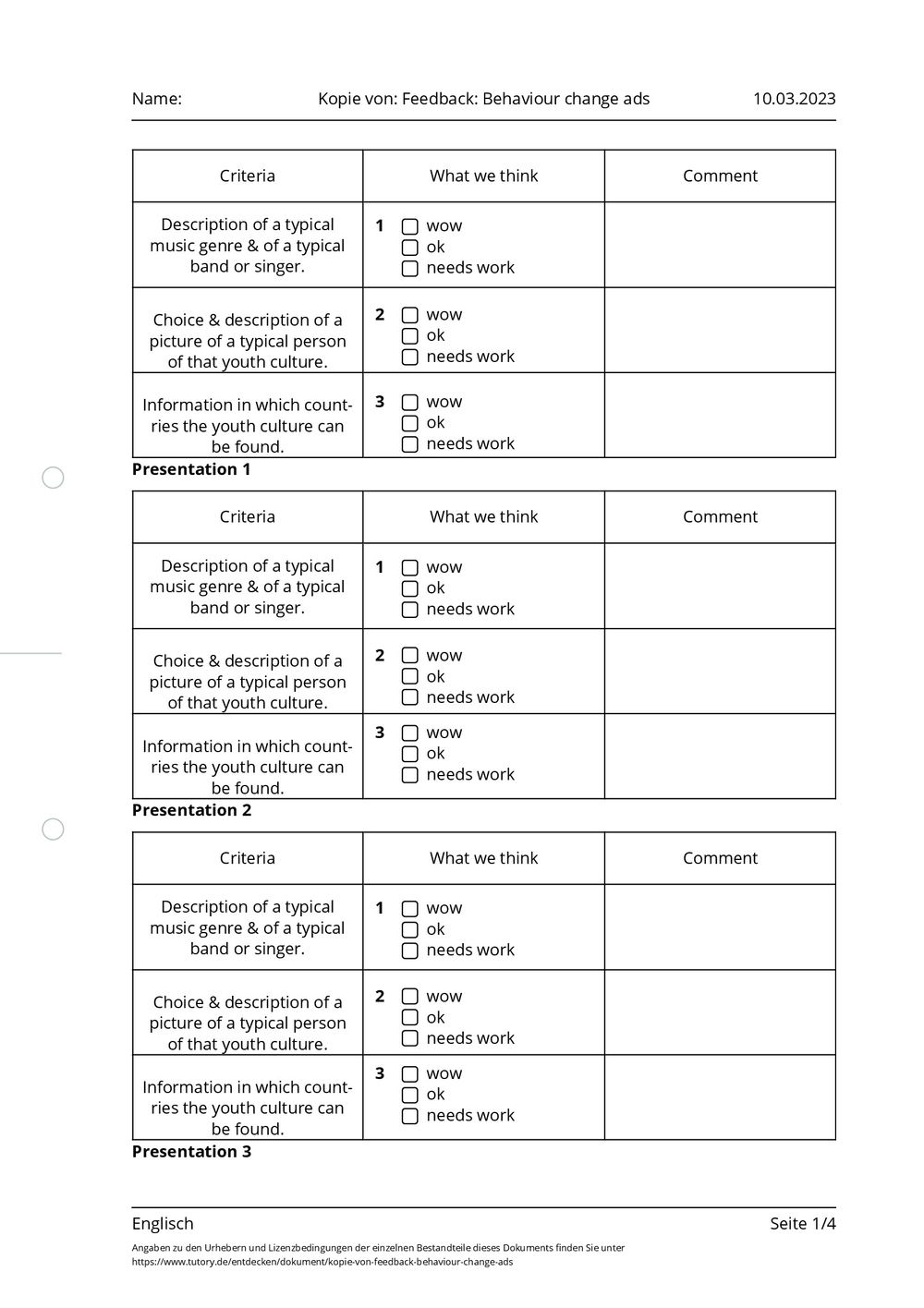 Arbeitsblatt - Kopie von: Feedback: Behaviour change ads - Englisch ...