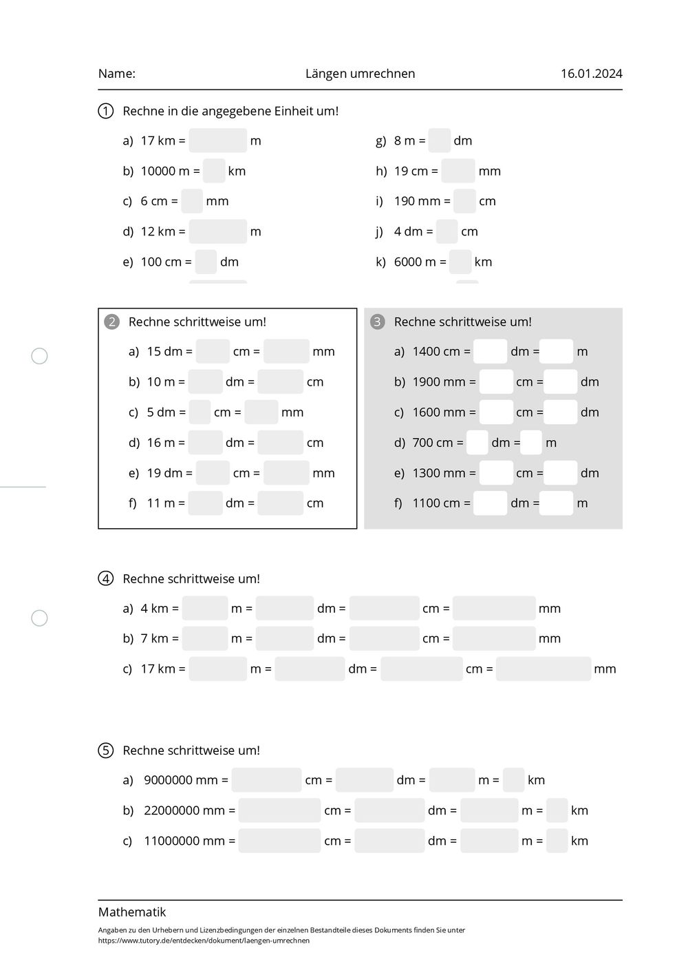 Längen Umrechnen Arbeitsblatt
 Arbeitsblatt Längen umrechnen Mathematik tutory
