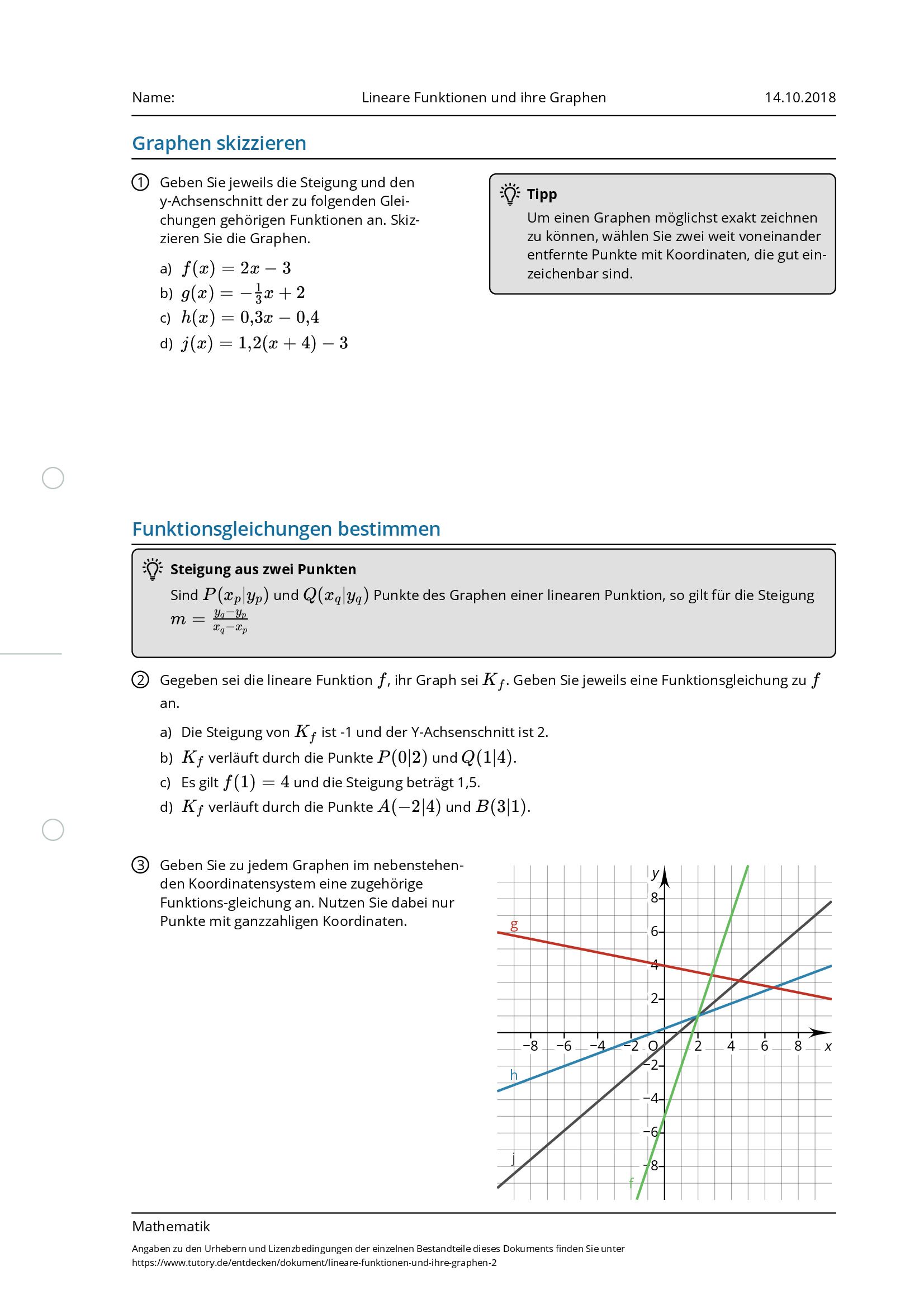 Arbeitsblatt - Lineare Funktionen Und Ihre Graphen - Mathematik ...