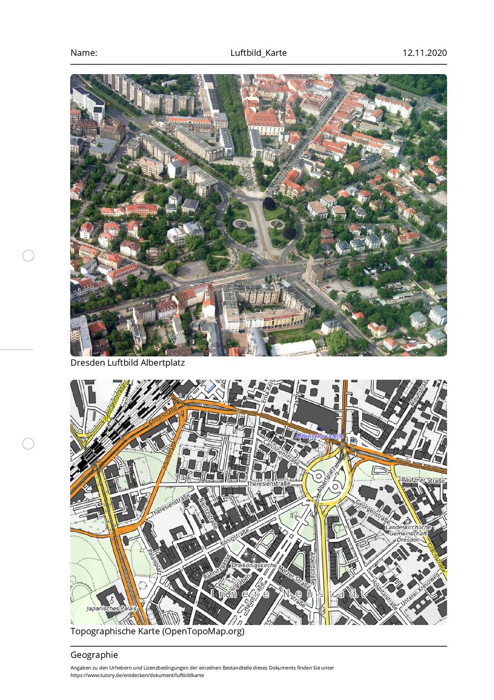Arbeitsblatt - Luftbild_Karte - Geographie - tutory.de