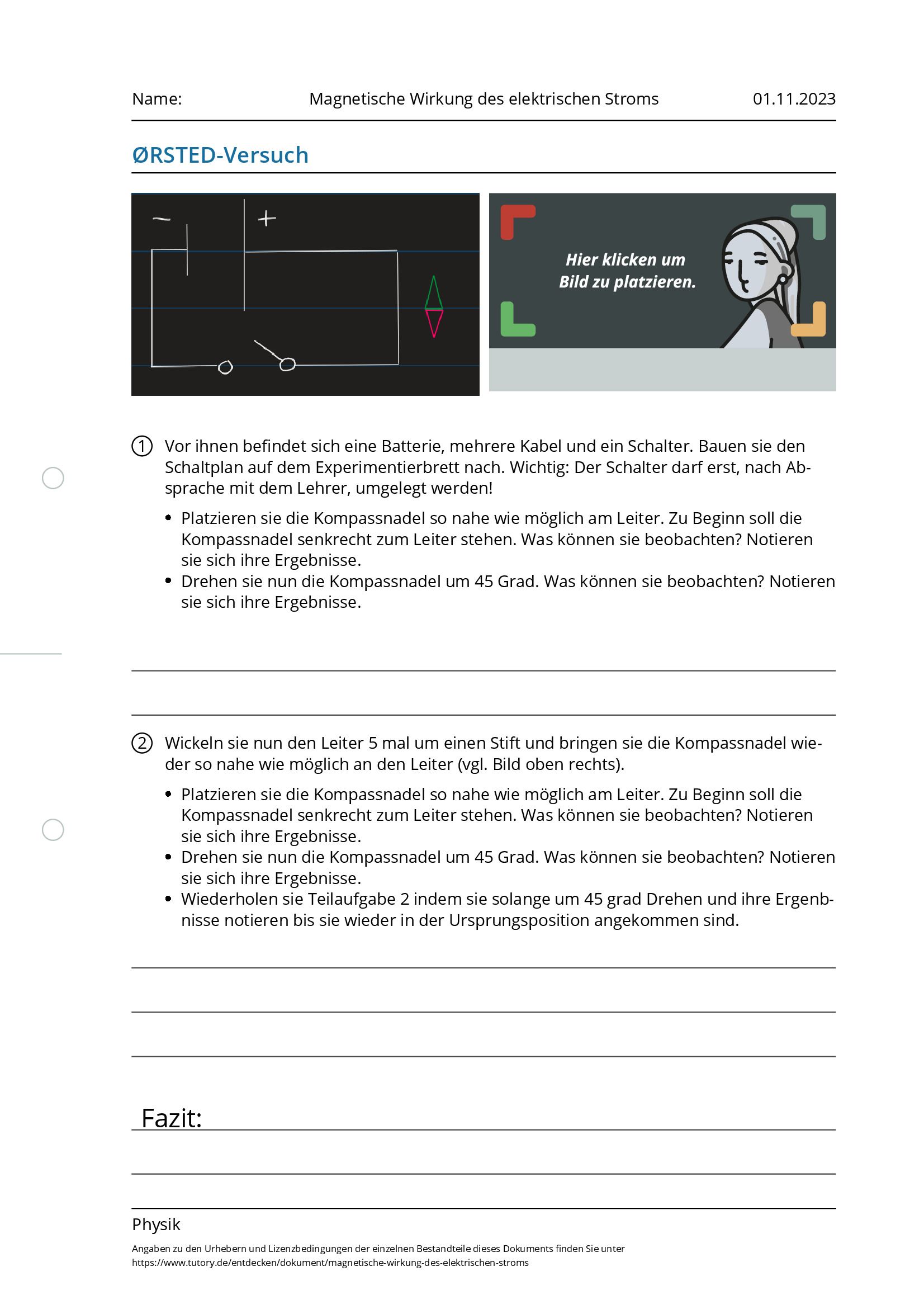 Arbeitsblatt - Magnetische Wirkung Des Elektrischen Stroms - Physik ...