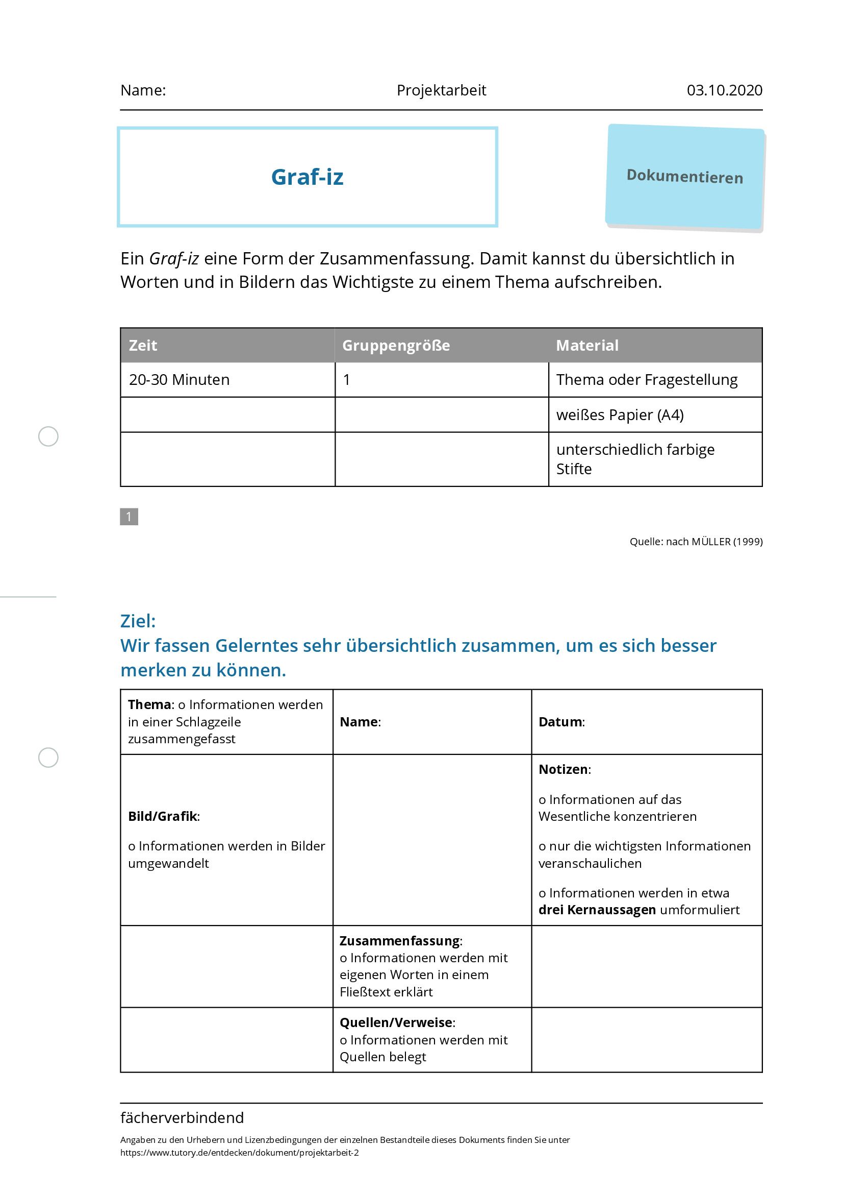 Arbeitsblatt - Projektarbeit - Fächerverbindend - Tutory.de