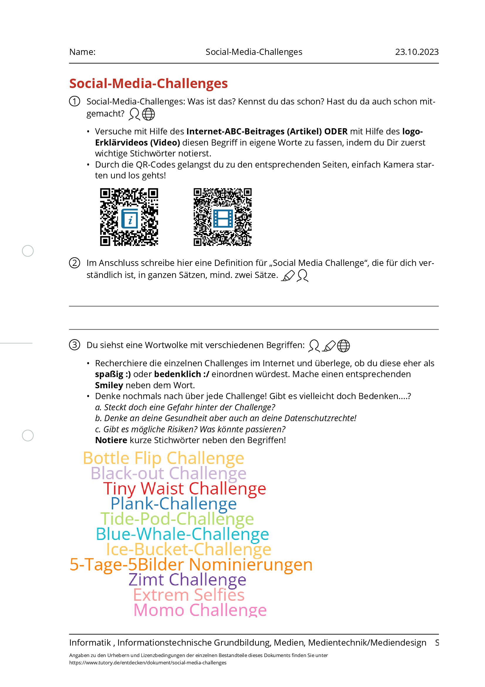 Arbeitsblatt - Social-Media-Challenges - Informatik ...