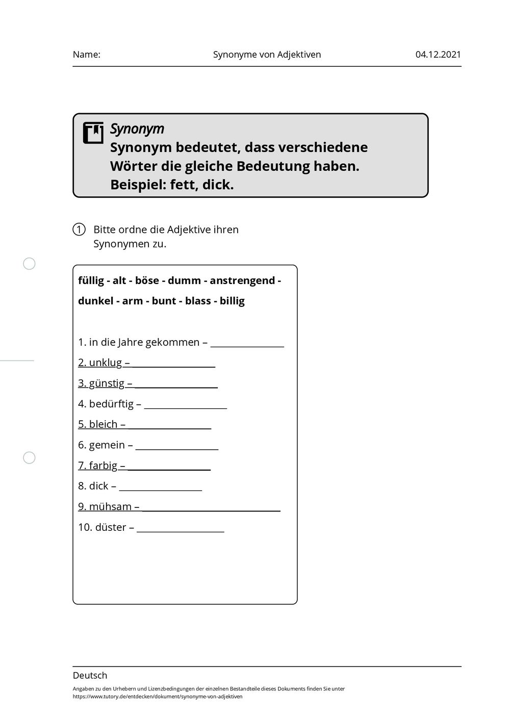 assignments deutsch synonym