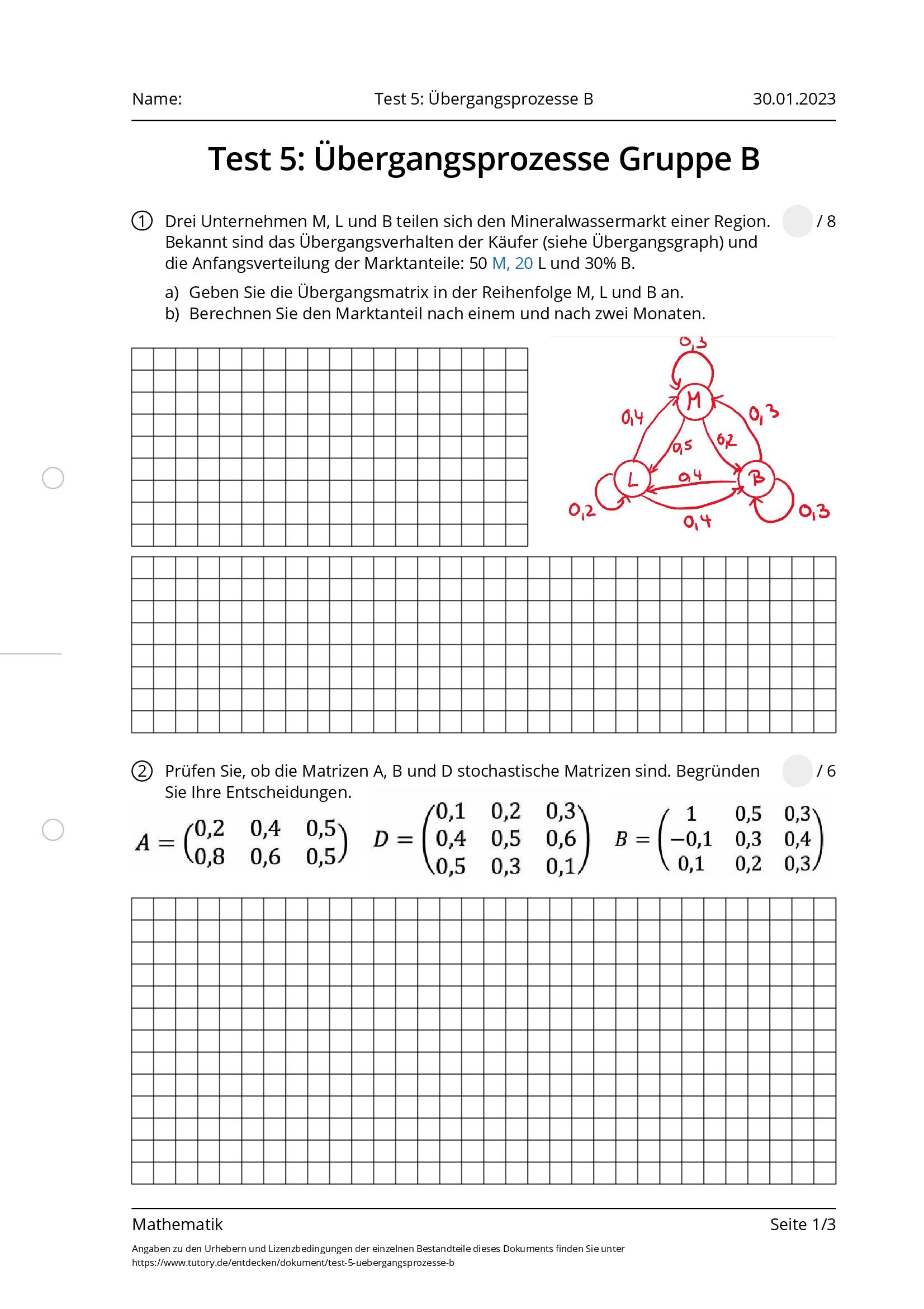 Arbeitsblatt - Test 5: Übergangsprozesse B - Mathematik - Tutory.de