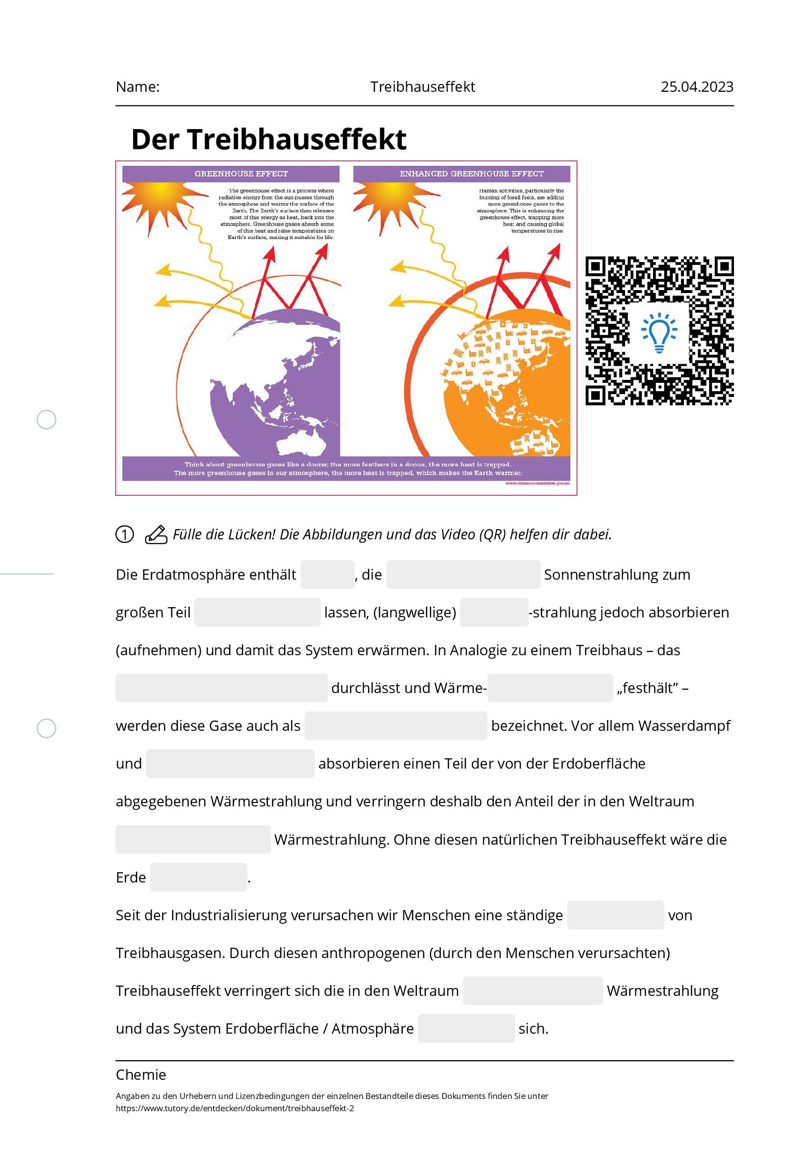 Arbeitsblatt - Treibhauseffekt - Chemie - Tutory.de