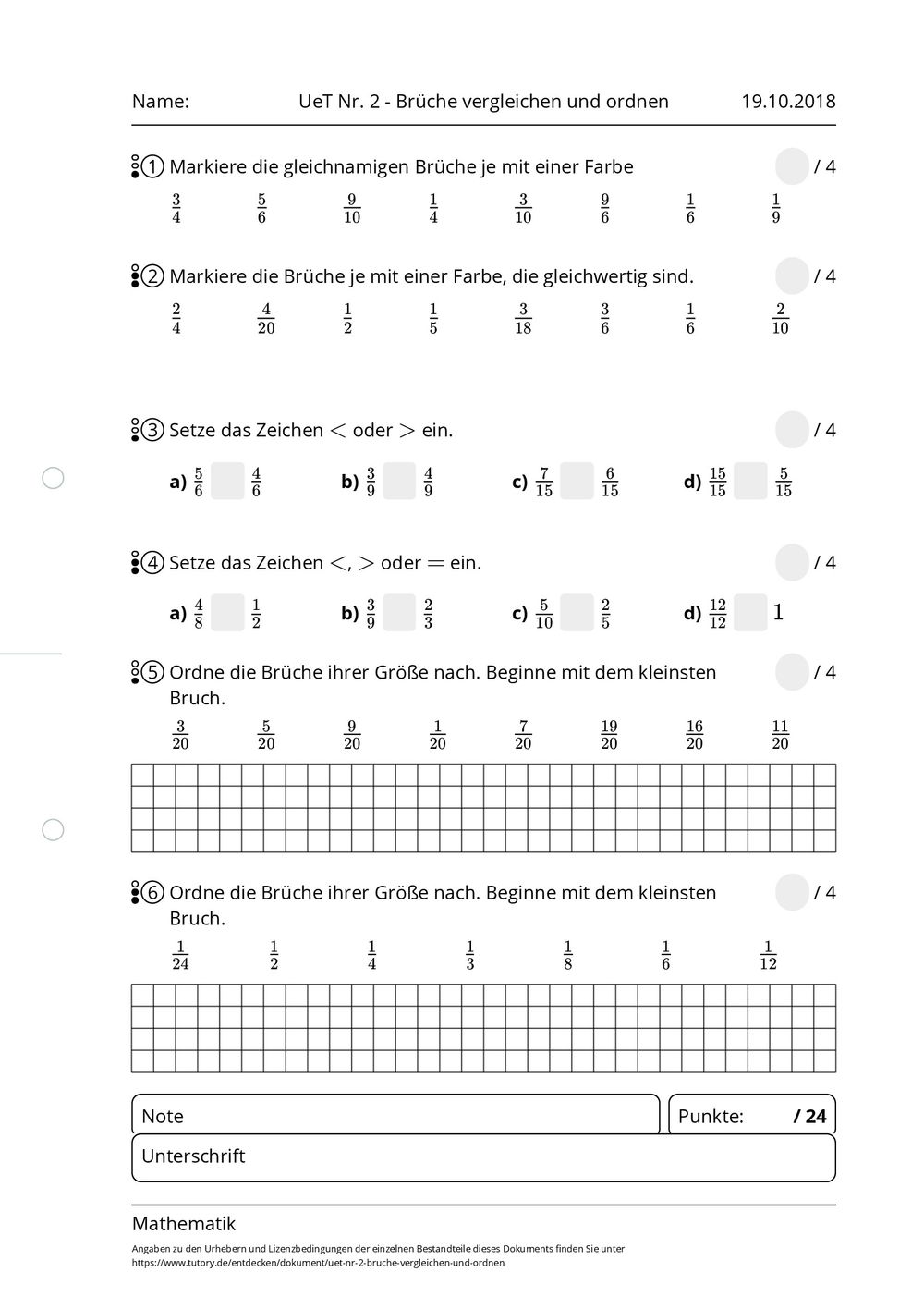 Brüche Vergleichen Und Ordnen Arbeitsblatt
 Arbeitsblatt UeT Nr 2 Brüche vergleichen und ordnen Mathematik