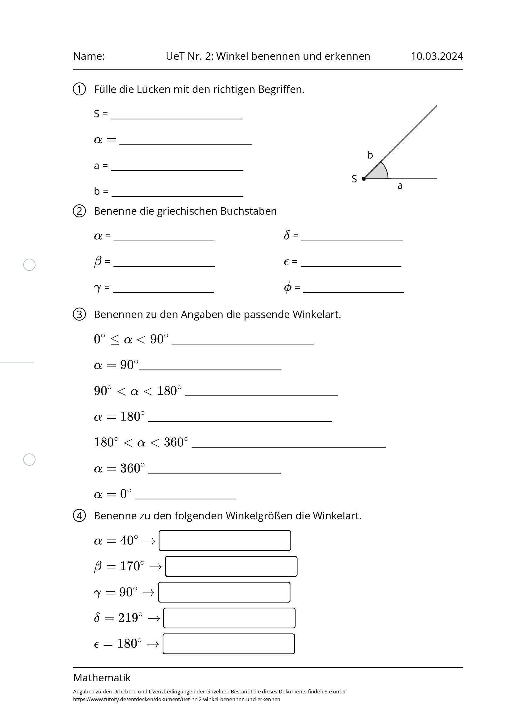 Arbeitsblatt - UeT Nr. 2: Winkel Benennen Und Erkennen - Mathematik ...