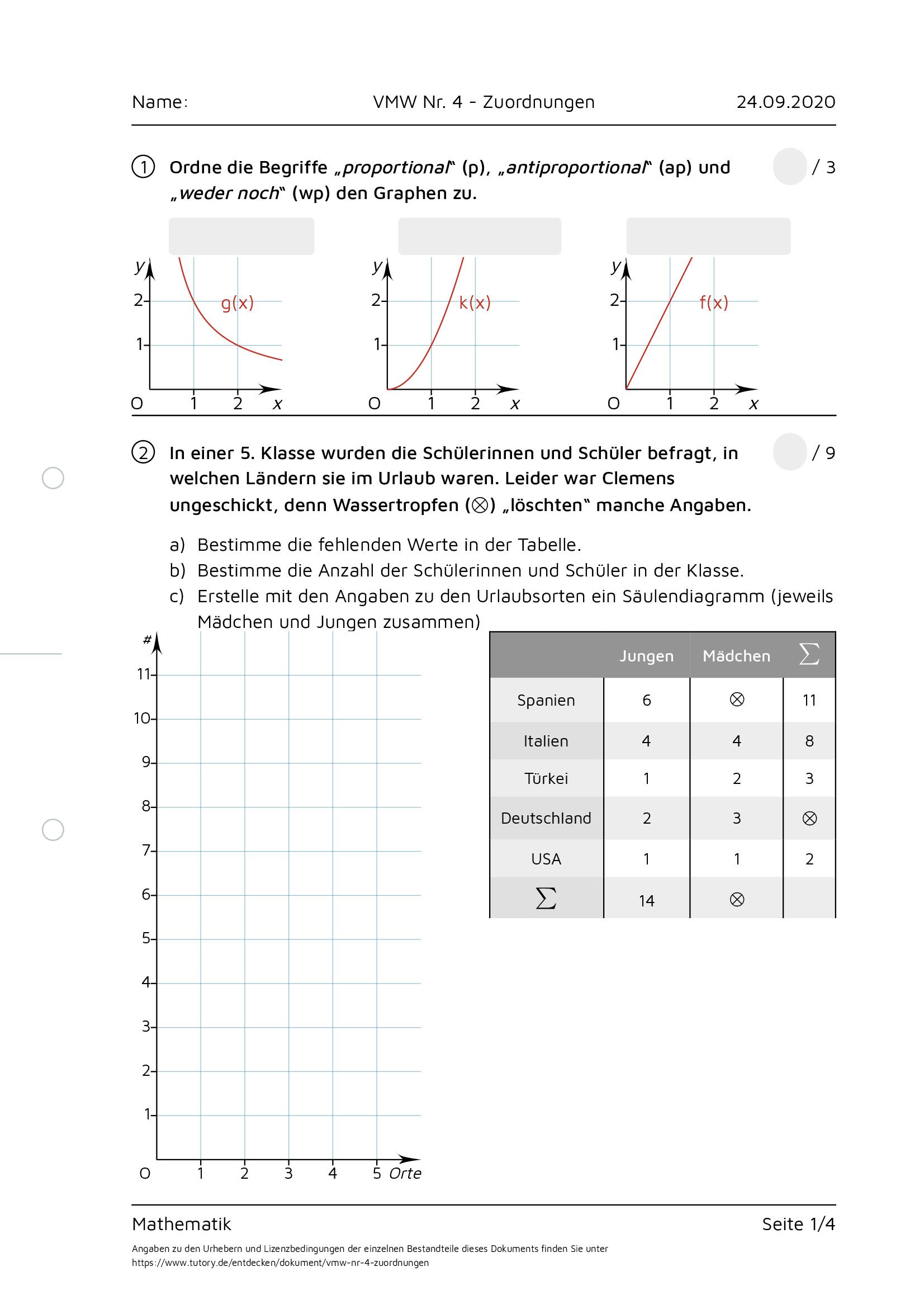 Arbeitsblatt - VMW Nr. 4 - Zuordnungen - Mathematik - Mittlere Reife ...