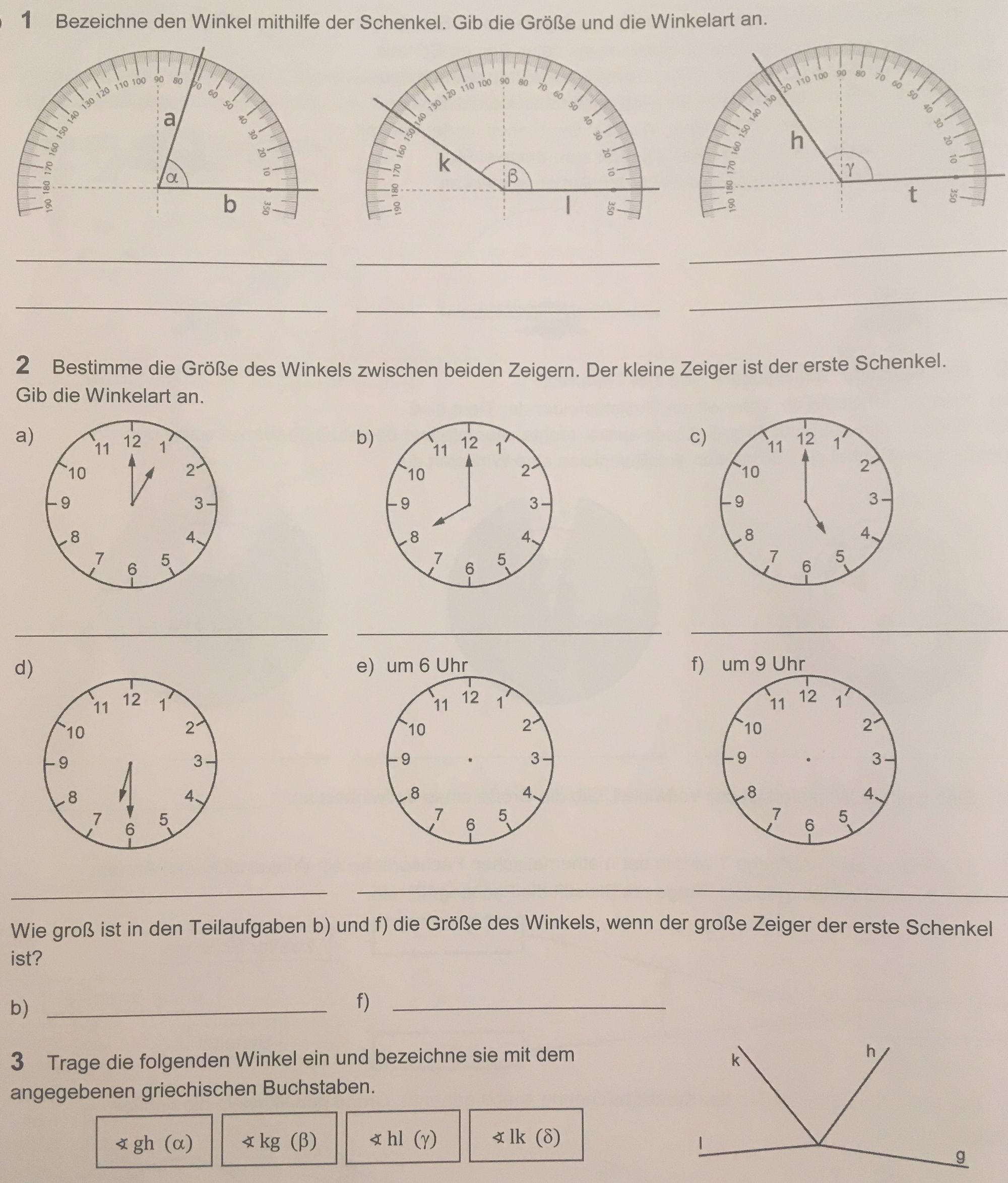 Arbeitsblatt - Winkel - Mathematik - Tutory.de