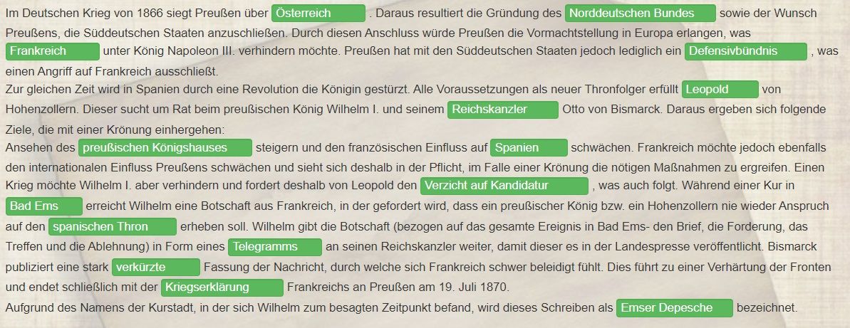 Arbeitsblatt Emser Depesche 1870 Erwartungshorizont Niveau B Geschichte Tutoryde 