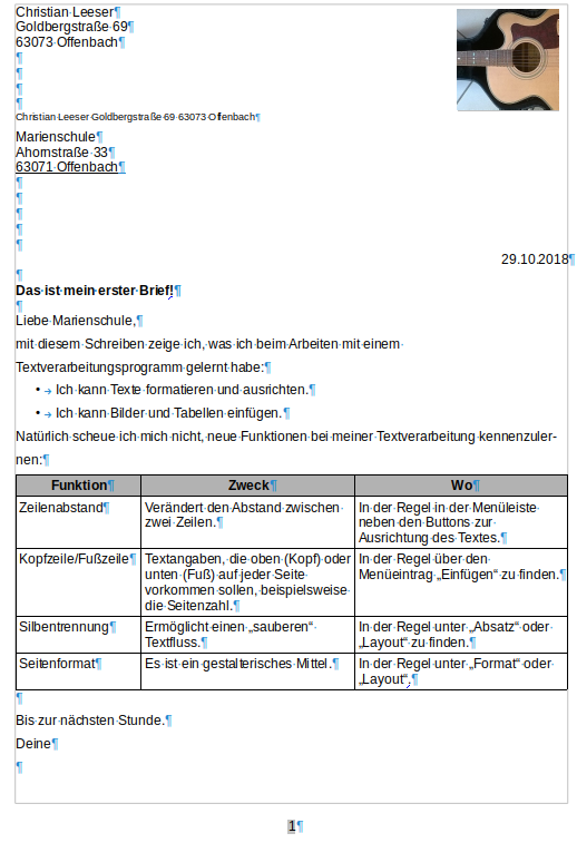 Arbeitsblatt - Textverarbeitung - Brief verfassen - Informatik